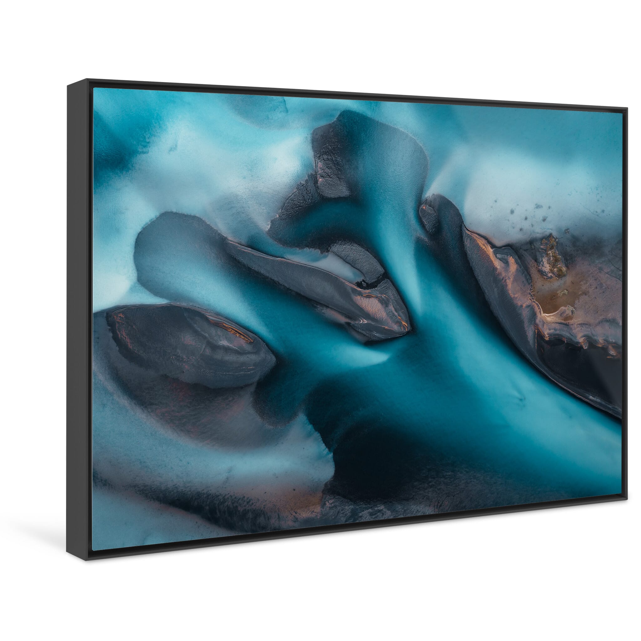 Framed photo print of dynamic water colors reminiscent of watercolor paintings