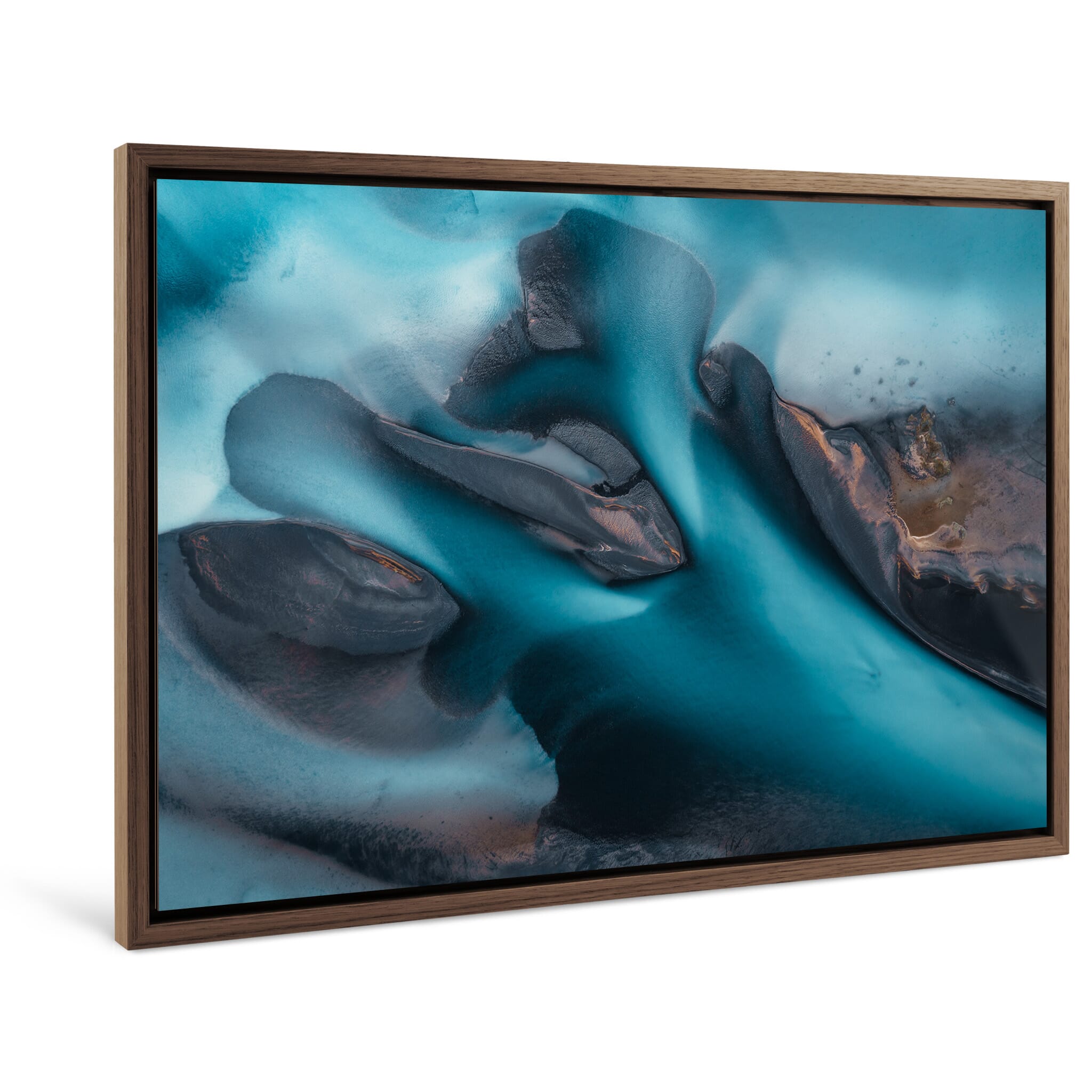 Framed photo print of the Ölfusá River revealing vibrant turquoise tones