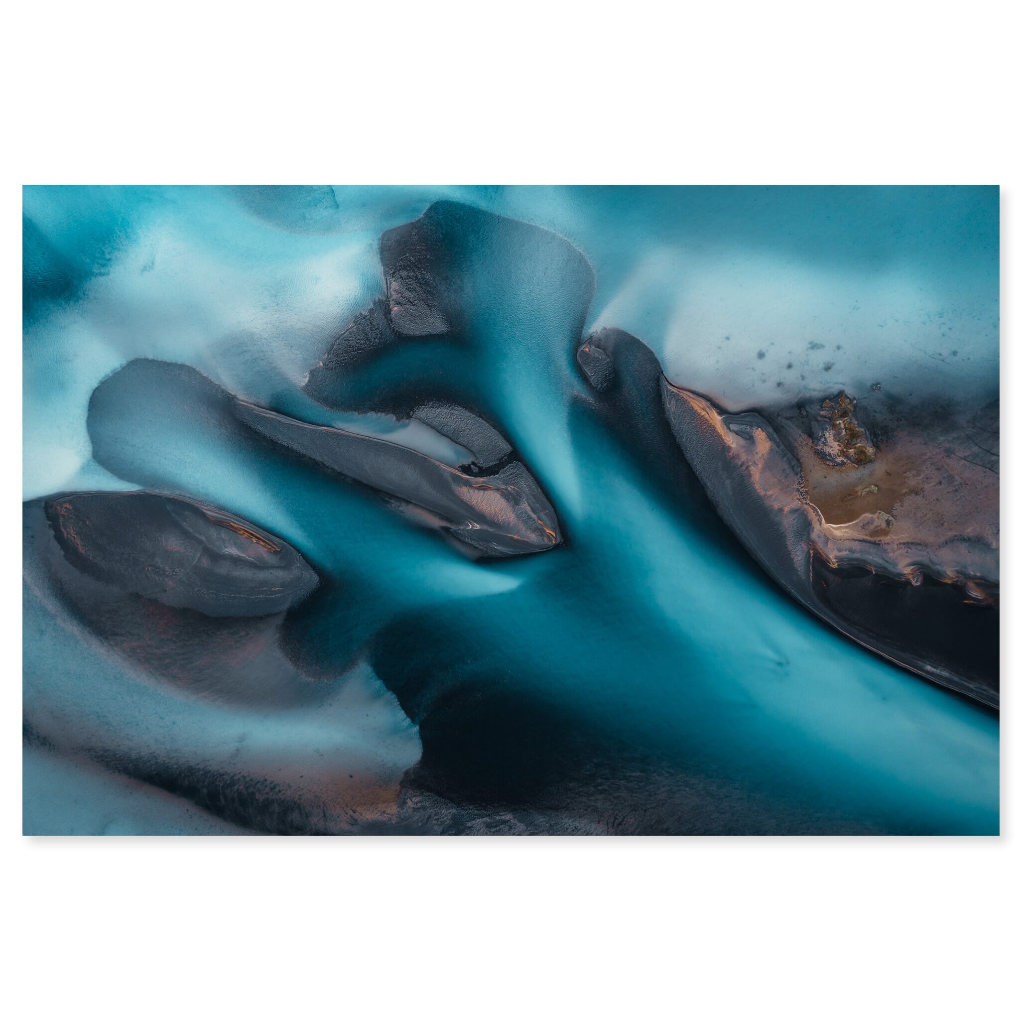 Fine art print of a glacial river in Iceland with turquoise and blue hues