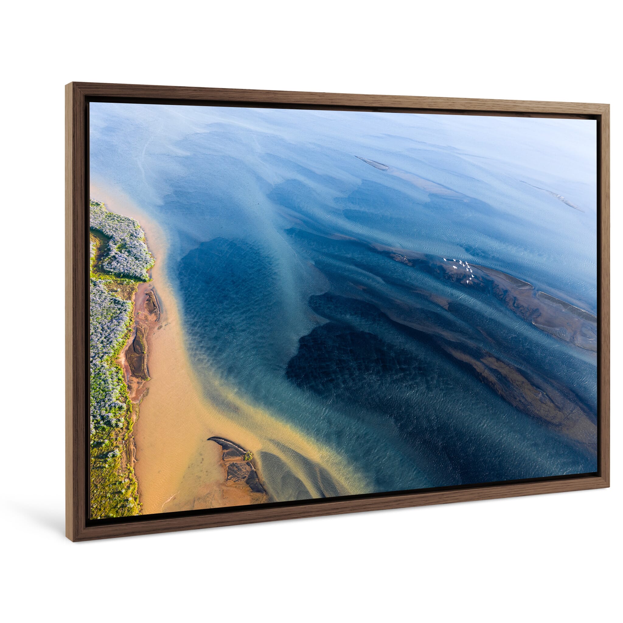 Framed photo print of a dynamic river flow revealing vibrant color transitions