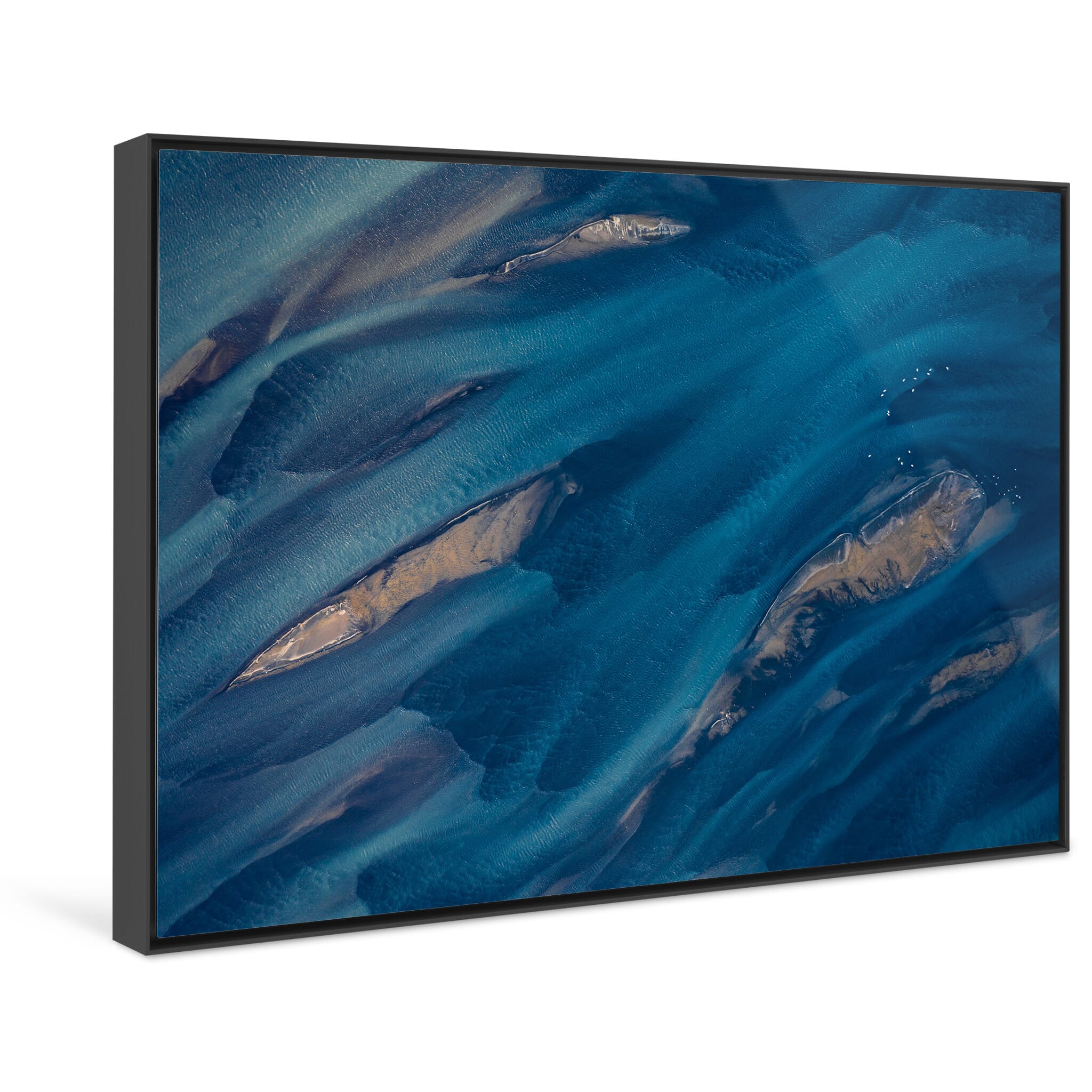 Framed photo print of glacial meltwater blending with earthy hues in Iceland