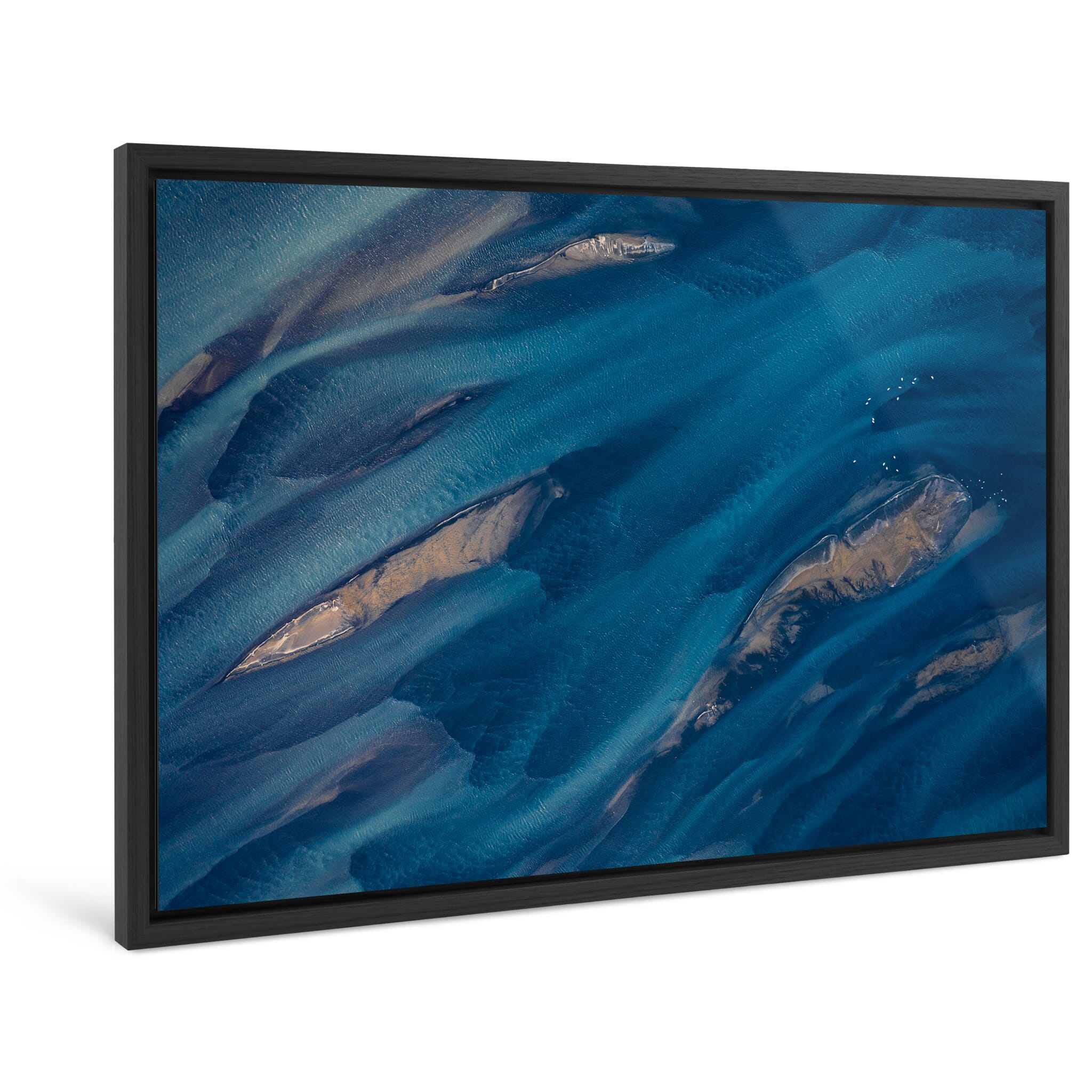 Framed photo print of swirling summer water patterns seen from above