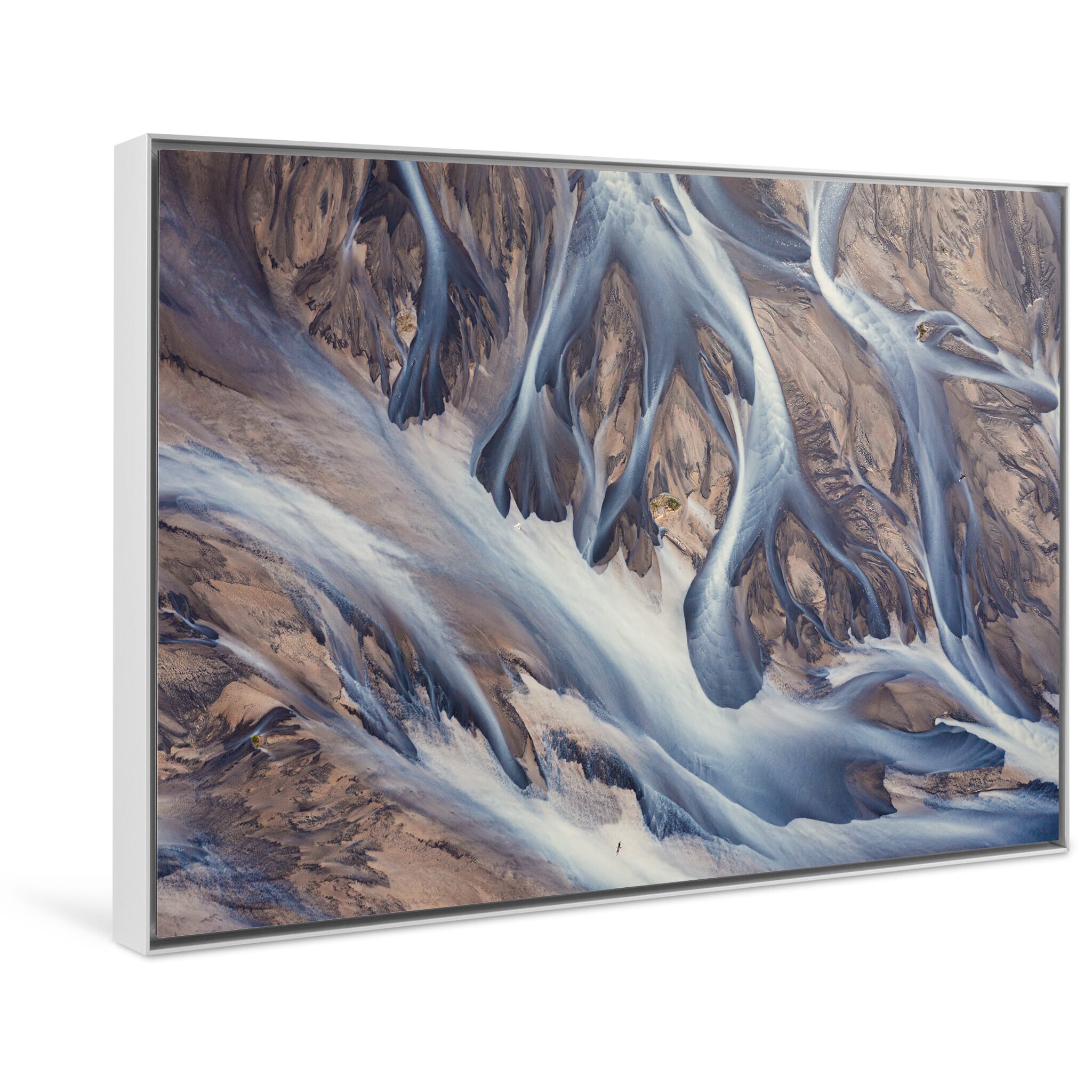 Framed photo print of sediment-rich river system in constant motion, Iceland