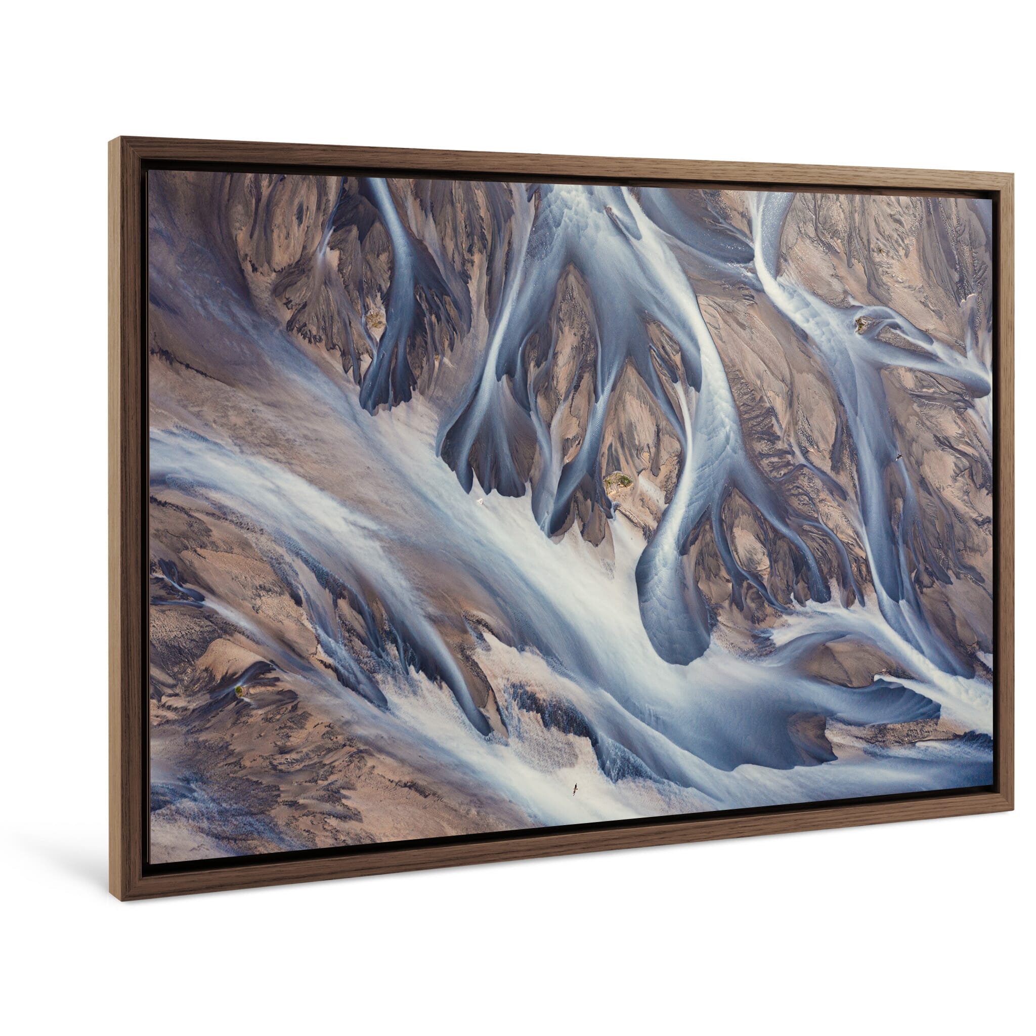 Framed photo print of colorful river currents shaped by natural forces in Iceland