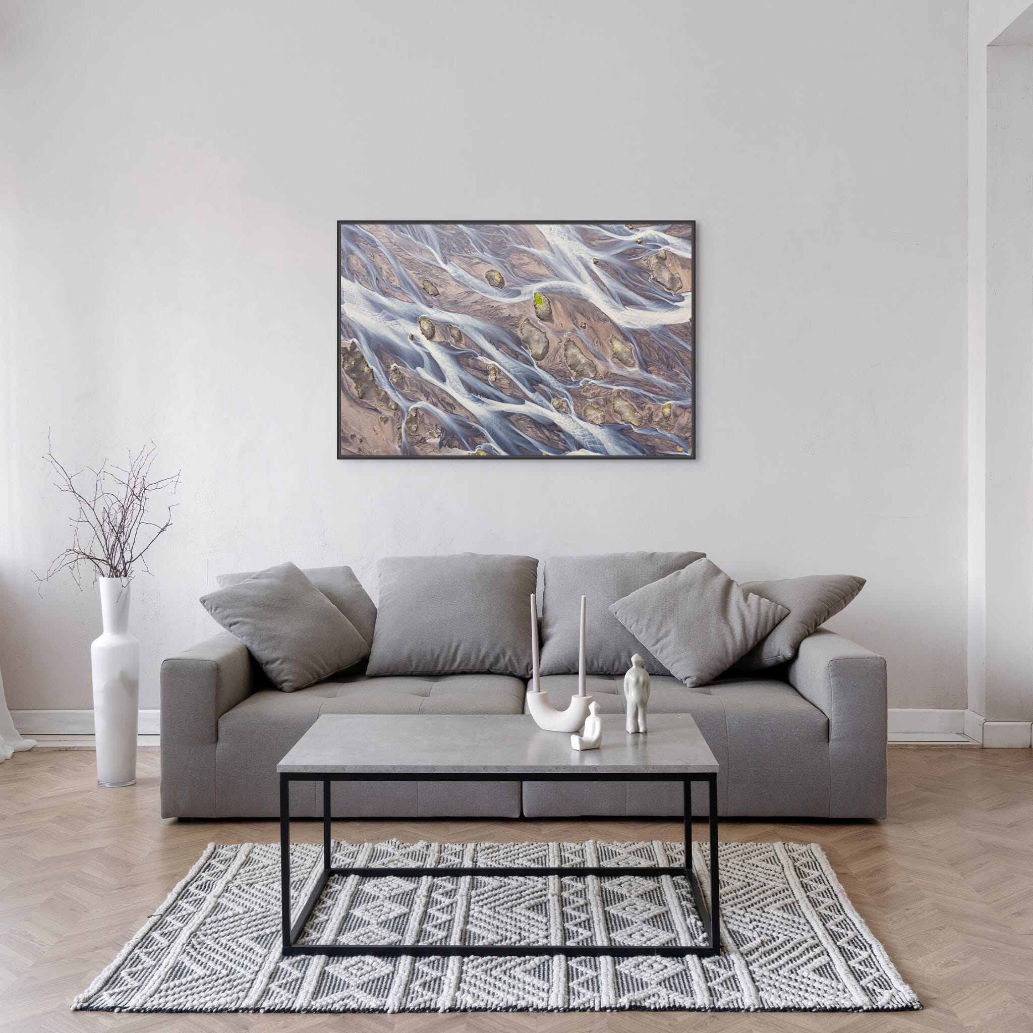 Modern room with framed landscape photography by Jan Erik Waider