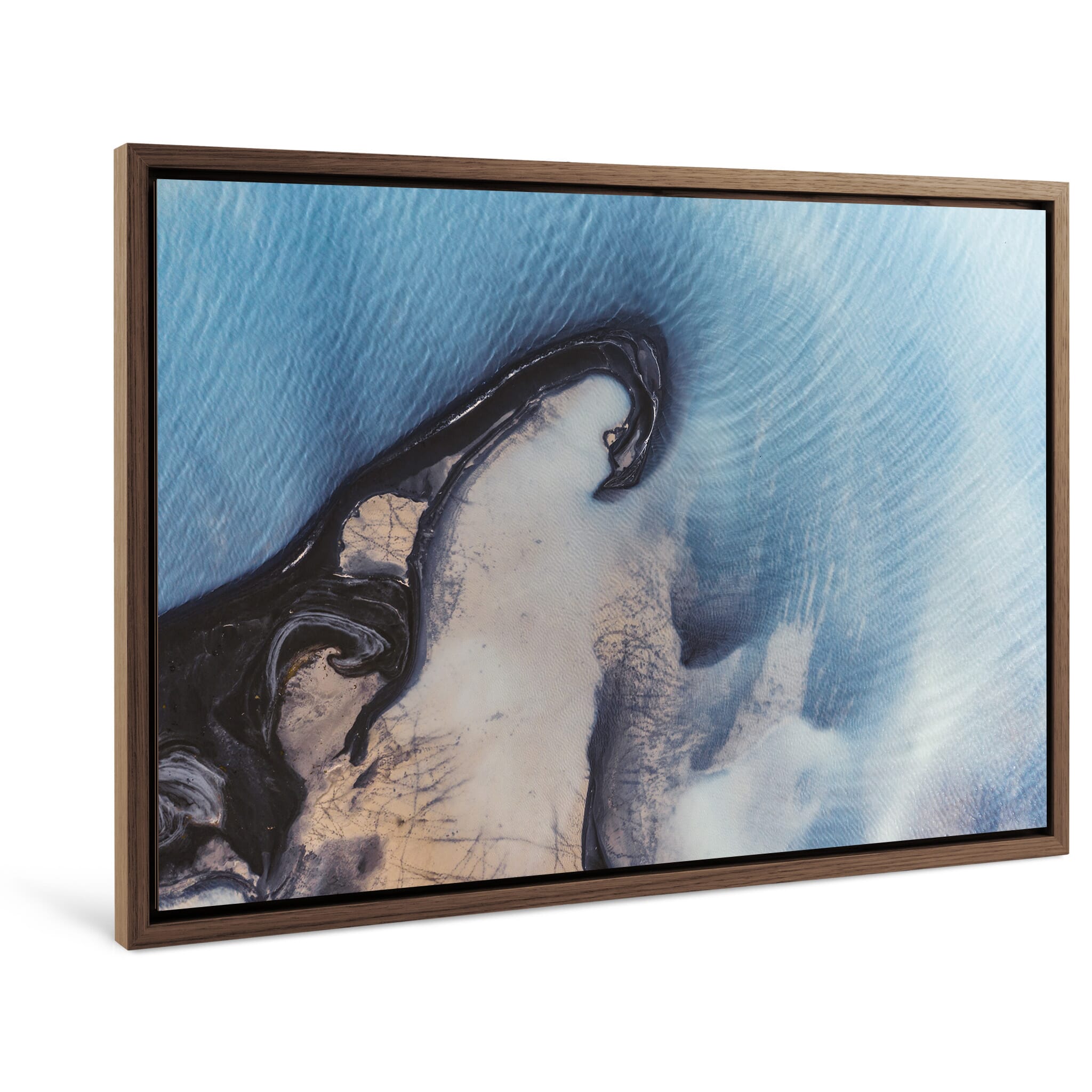 Framed photo print of glacial meltwater carrying nutrients into a bright blue lake