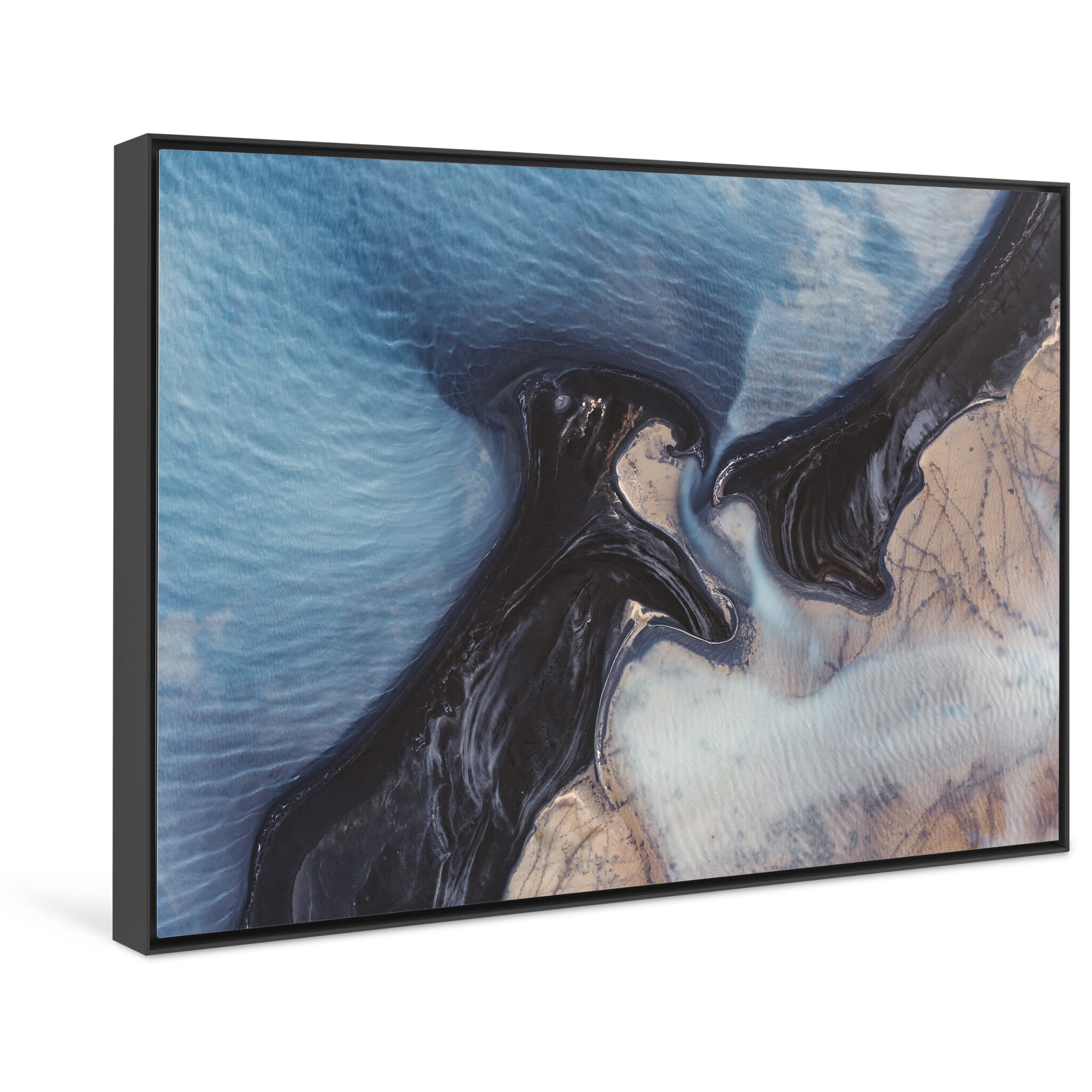 Framed photo print of contrasting earthy tones and vibrant water in the highlands