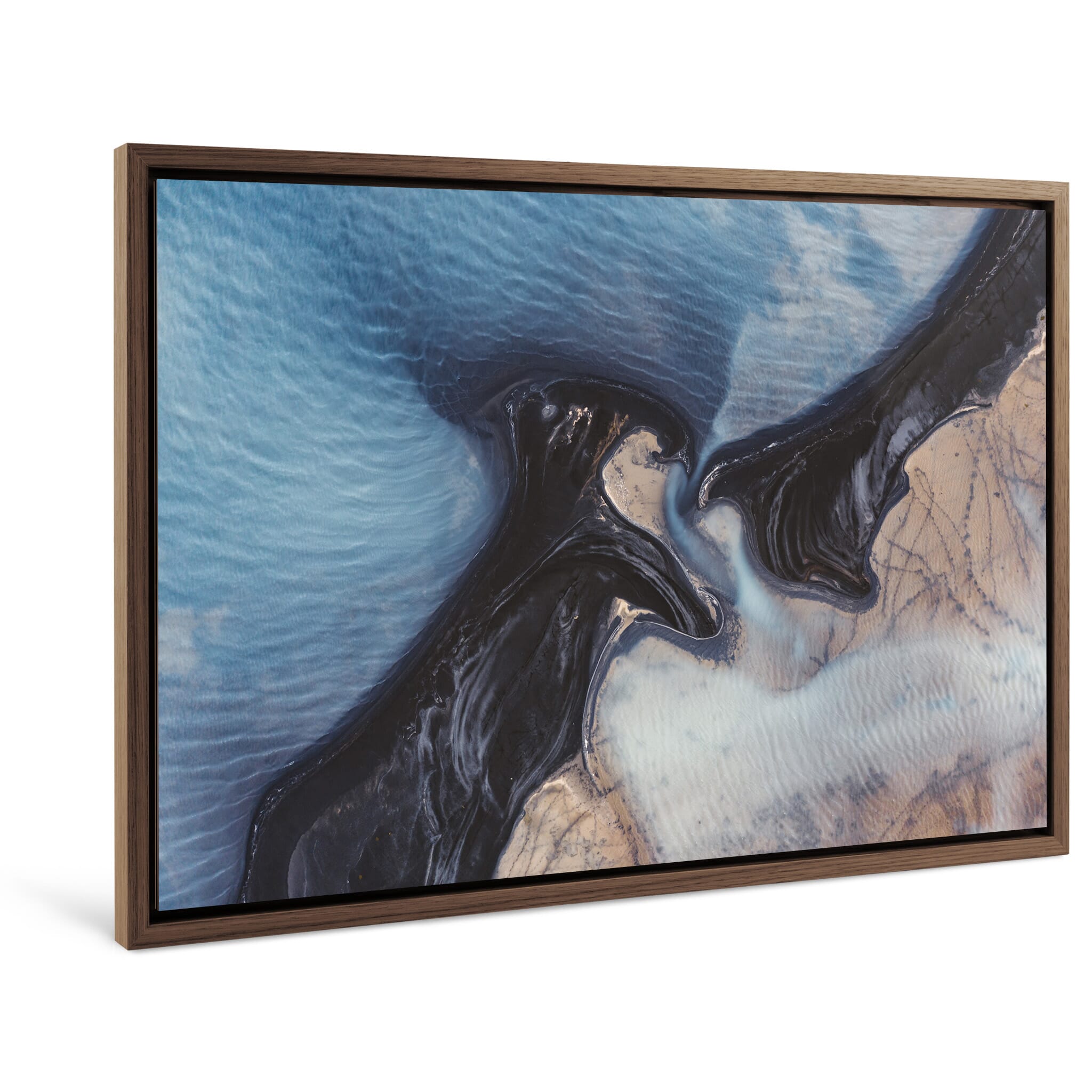 Framed photo print of glacial meltwater carrying nutrients into a bright blue lake