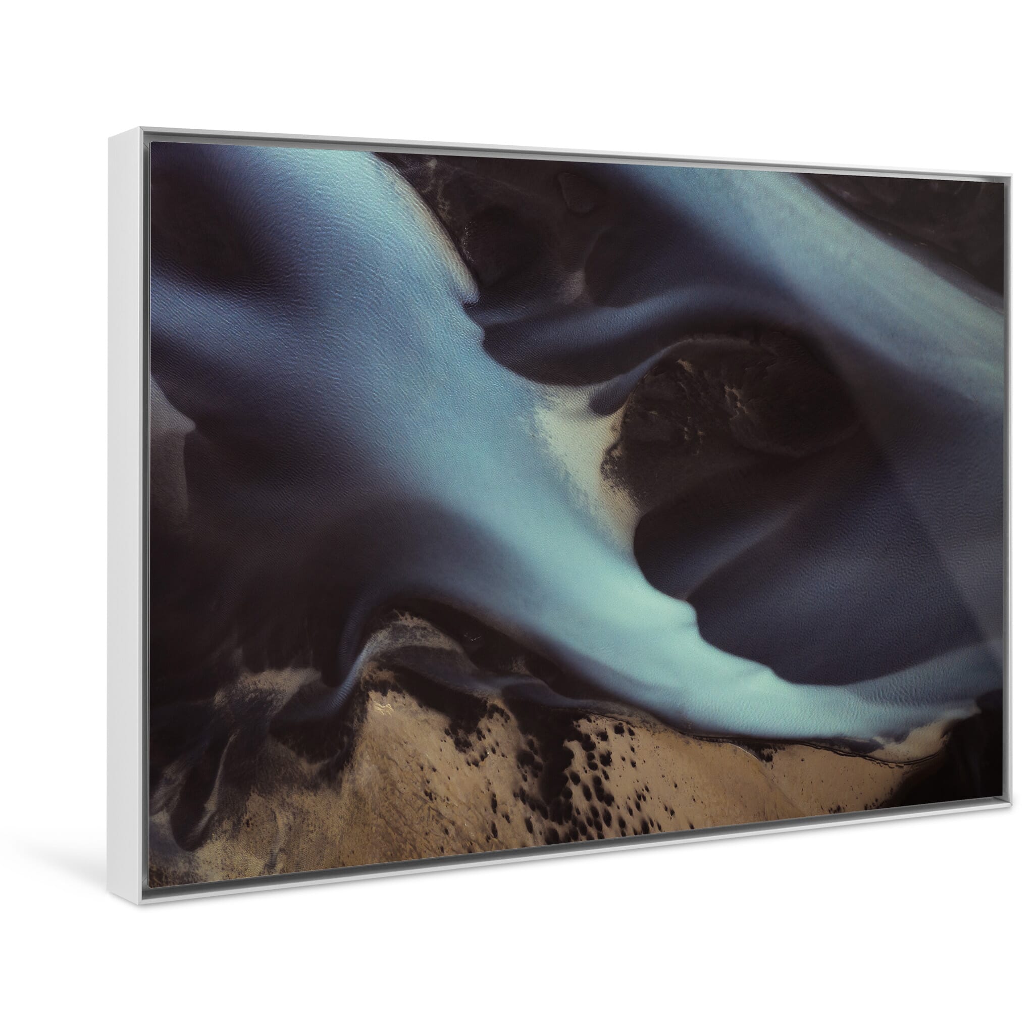Framed photo print of ever-changing tidal textures sculpted by Iceland’s geology