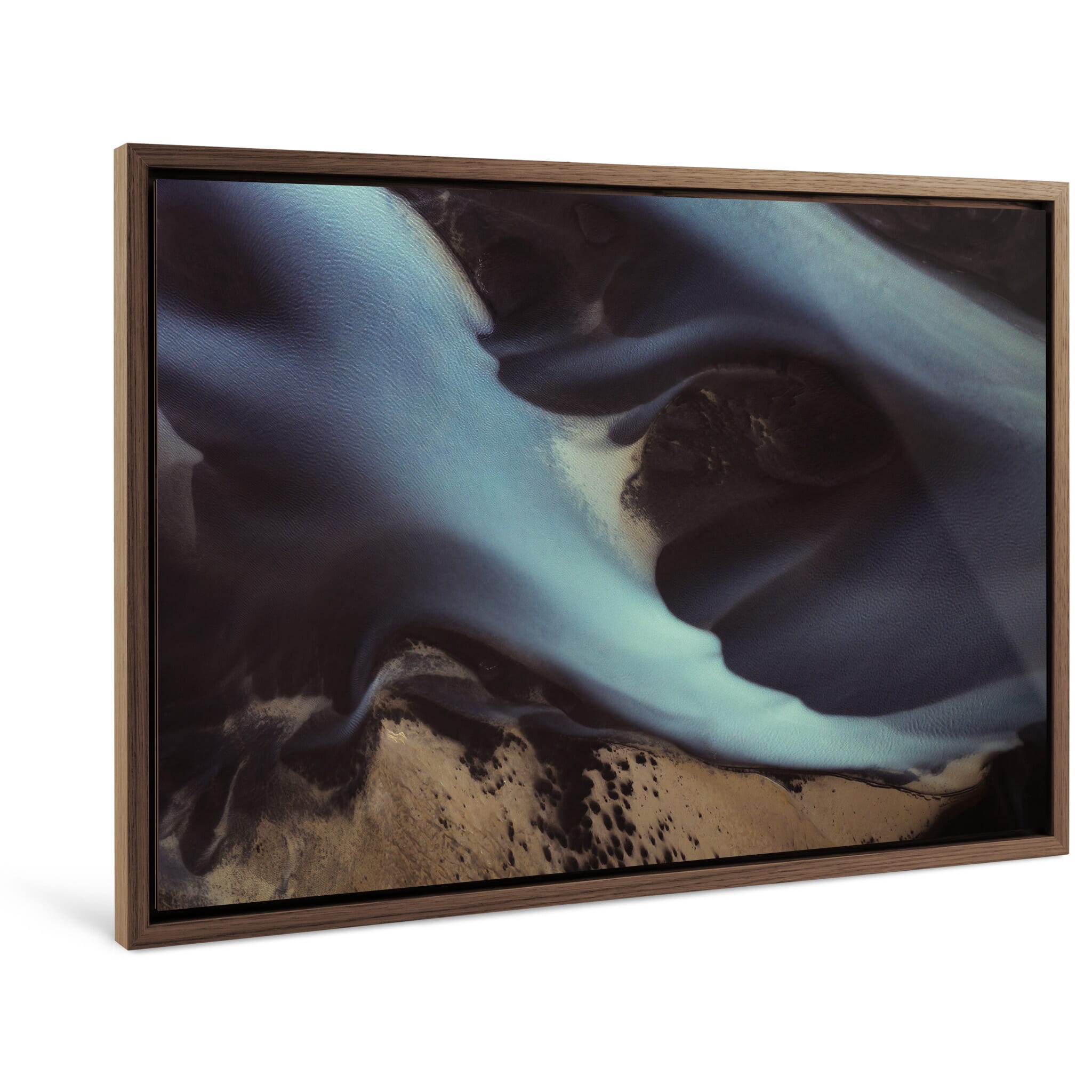 Framed photo print of dynamic sand formations shaped by water and motion