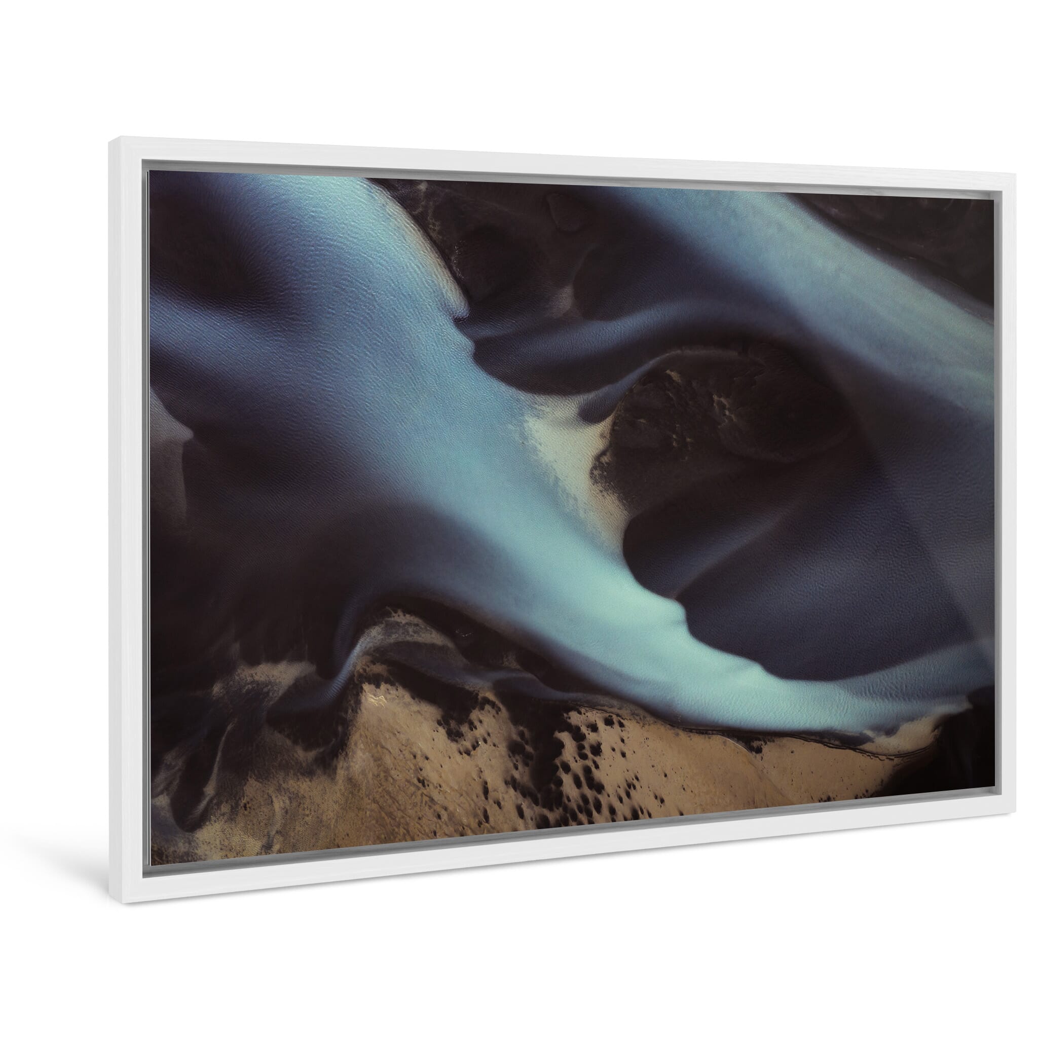 Framed photo print of dynamic sand formations shaped by water and motion