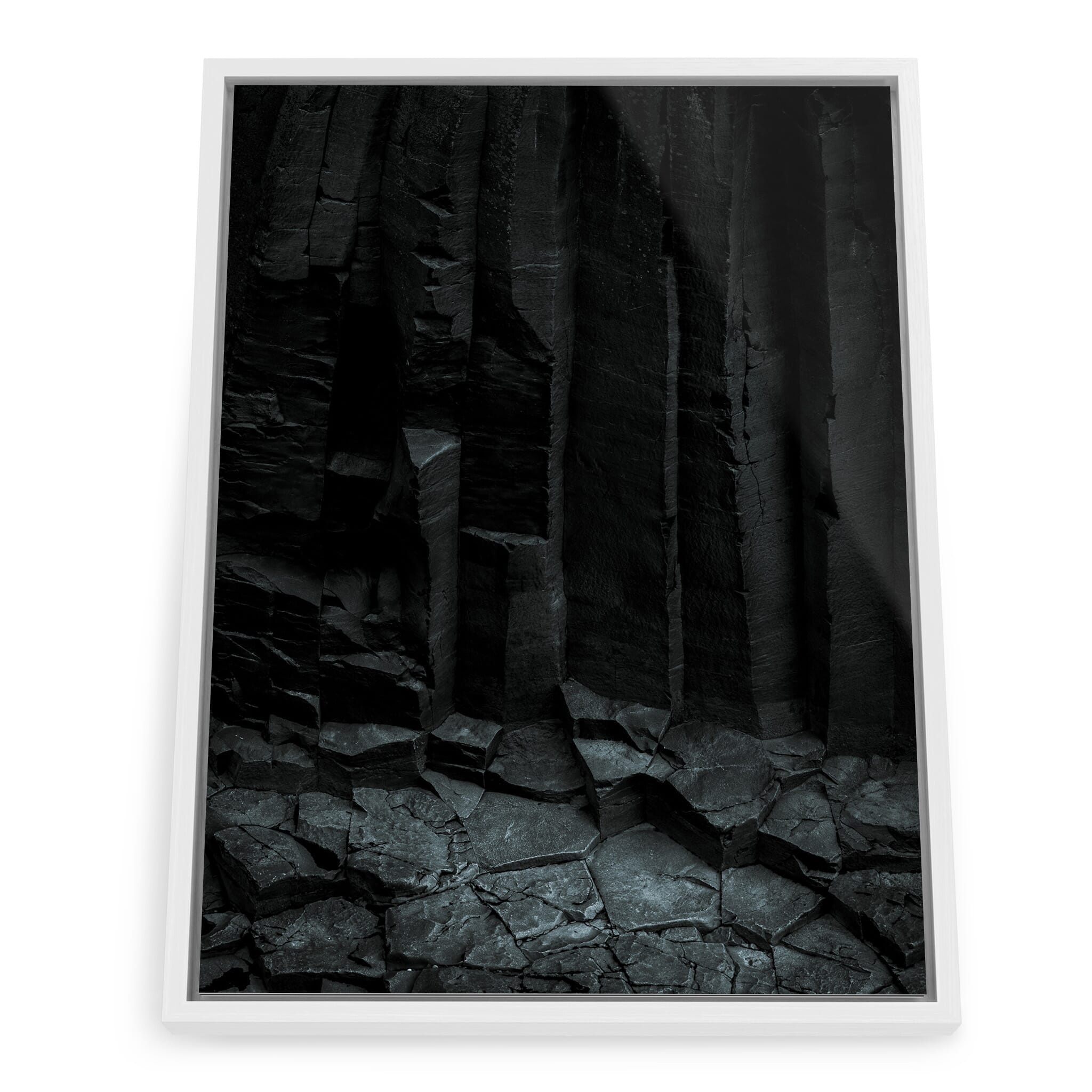 Framed photo print of volcanic rock textures in black and white