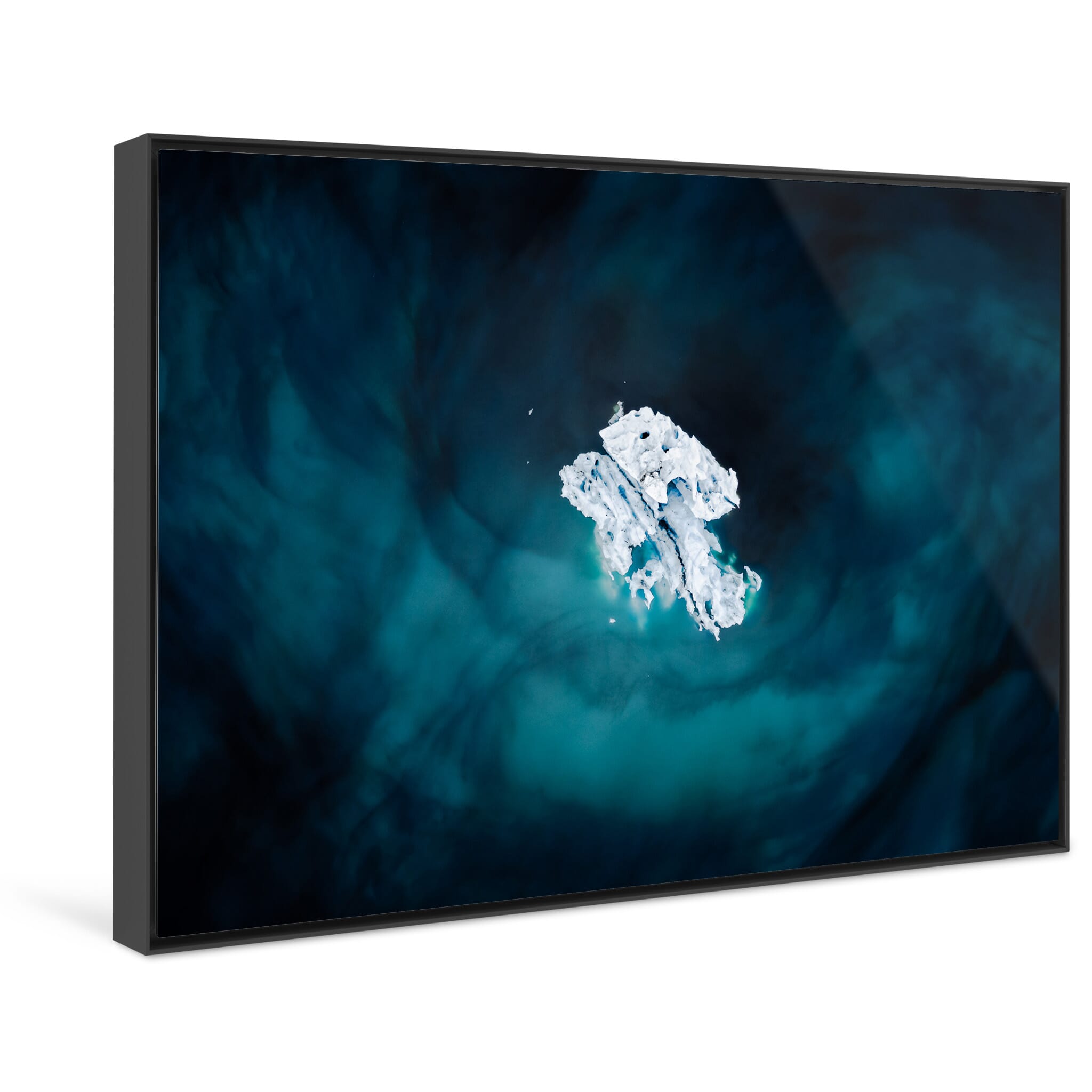 Framed photo print of fluid iceberg motion in a remote glacial lagoon