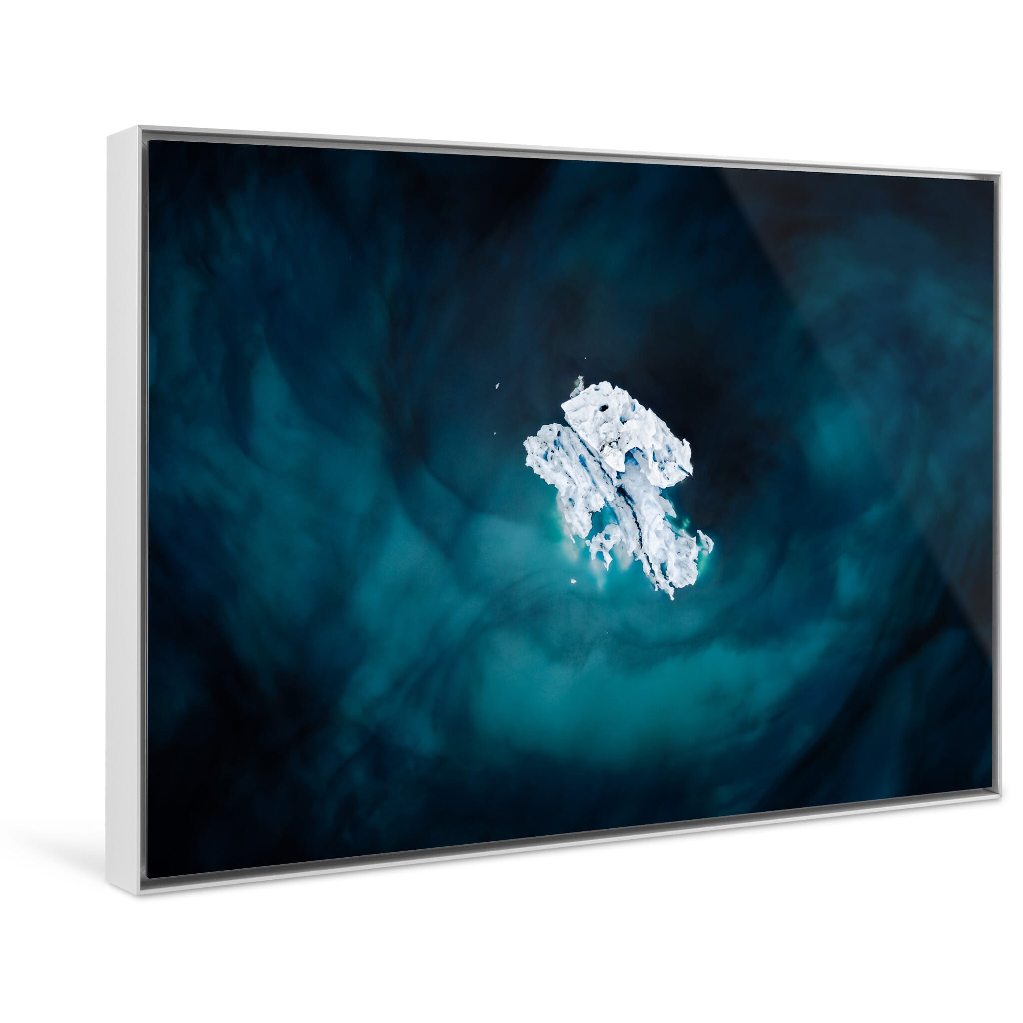 Framed photo print of delicate iceberg details creating painterly patterns