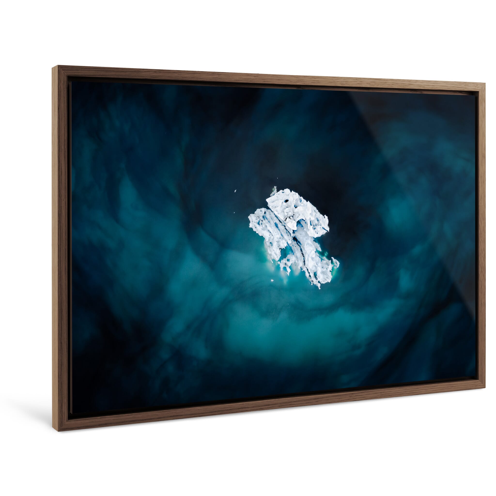 Framed photo print of abstract iceberg shapes seen from above