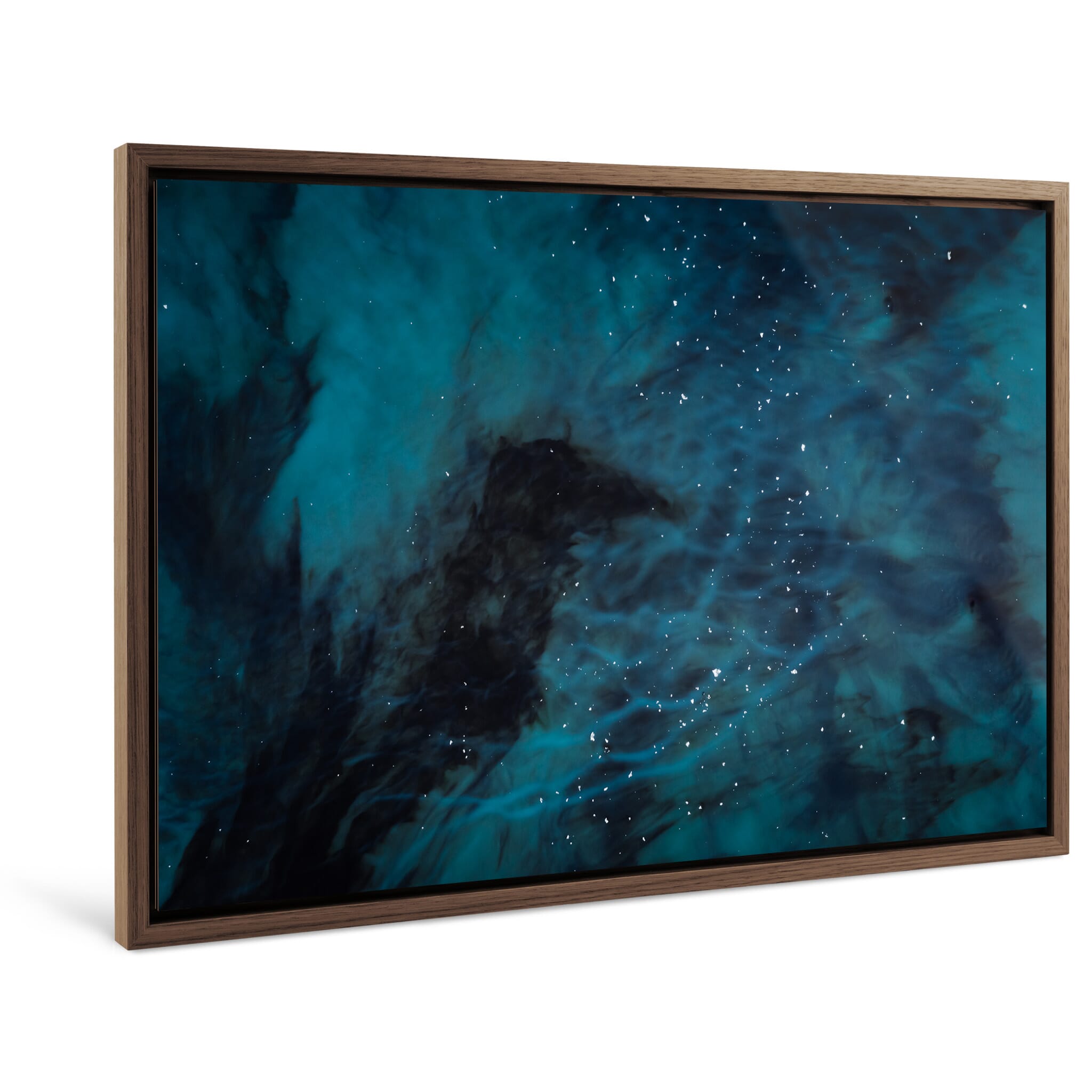 Framed photo print of an aerial view revealing fluid shapes on the lagoon surface