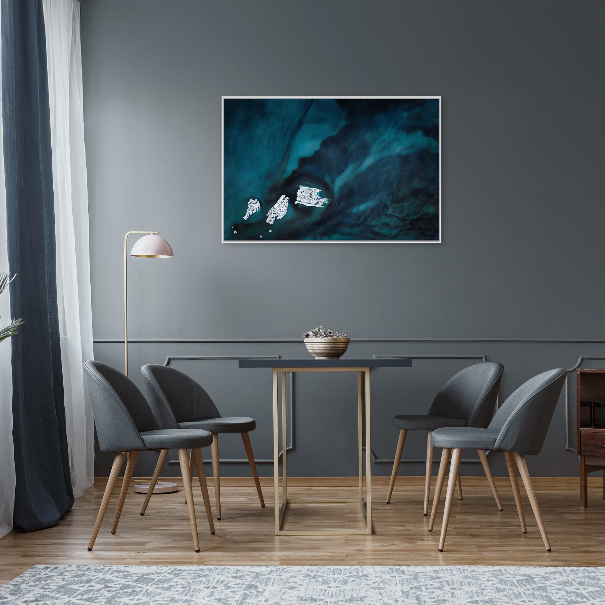 Modern room with framed landscape photography by Jan Erik Waider