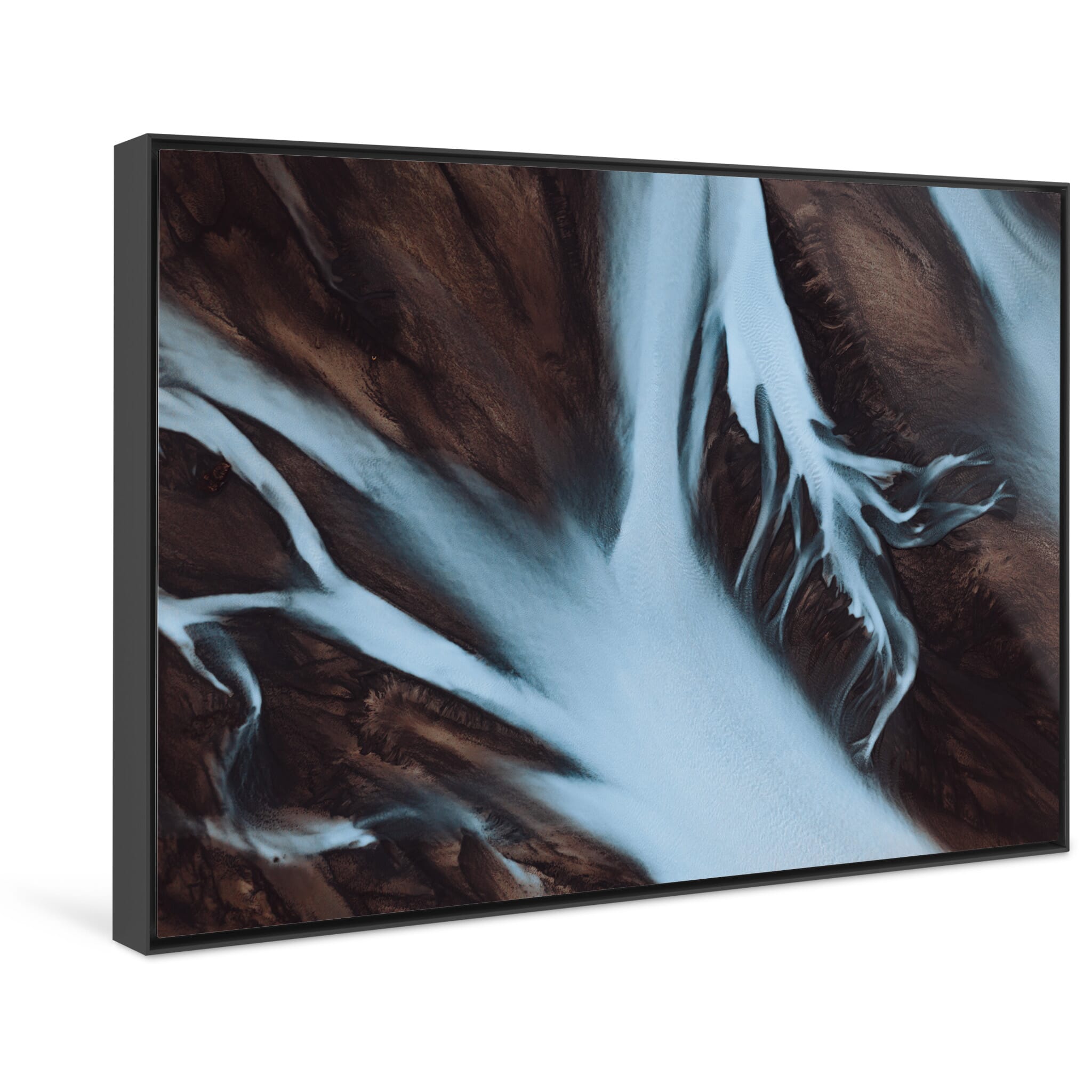 Framed photo print of natural river network with organic shapes and textures