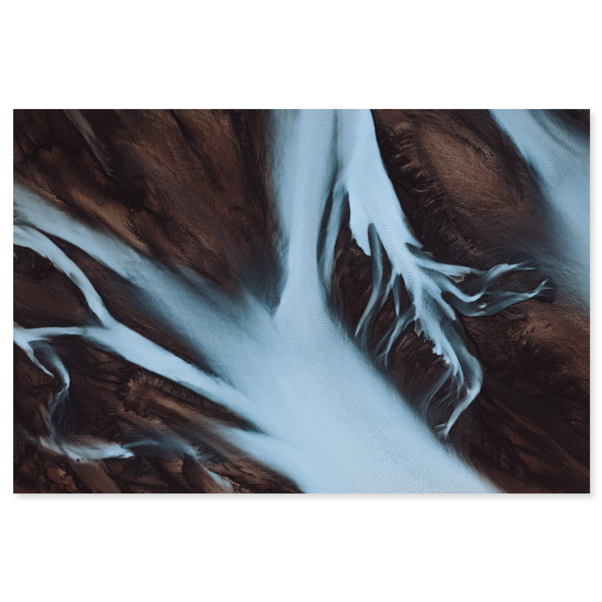 Fine art print of braided river system in blue and brown tones from Iceland