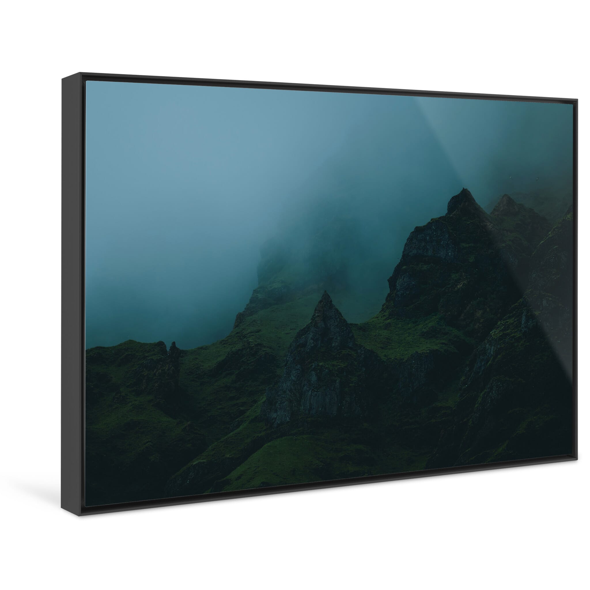 Framed photo print of a silent landscape reduced to shape and tone in low light