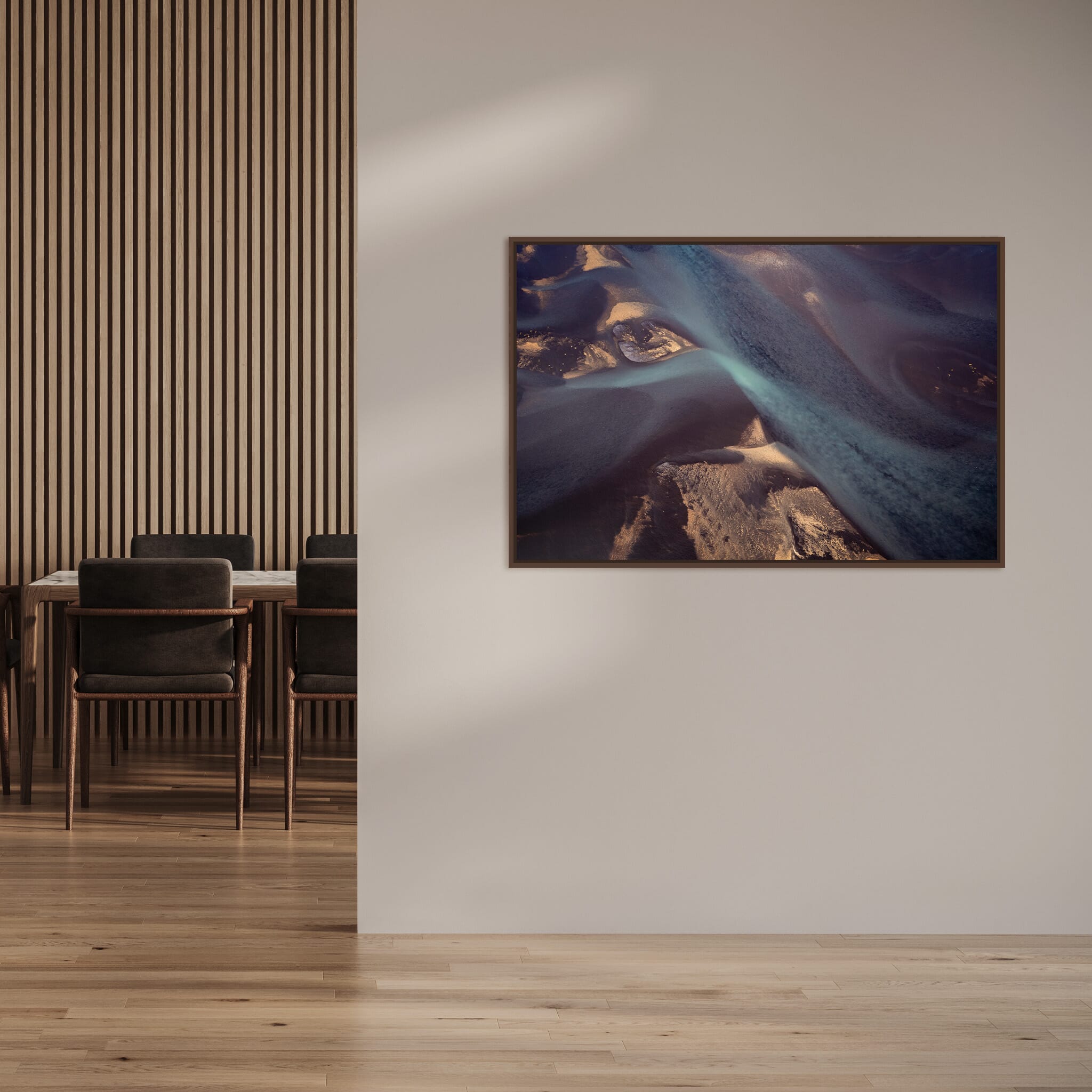 Modern room with framed landscape photography by Jan Erik Waider