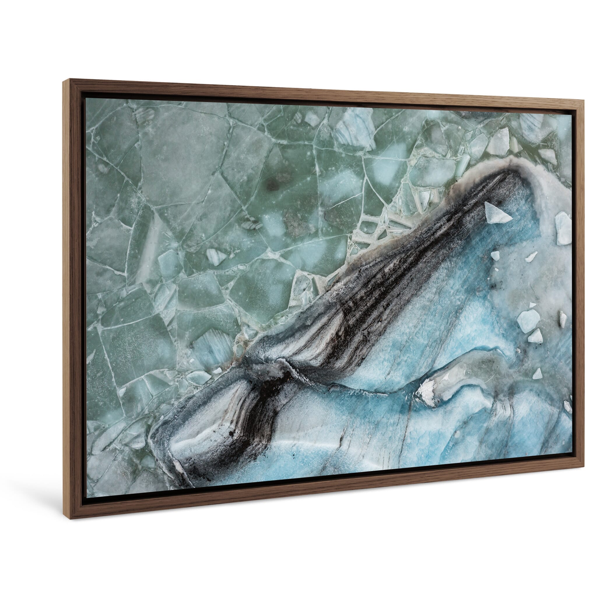 Framed photo print of icy landscape with melting and refreezing processes