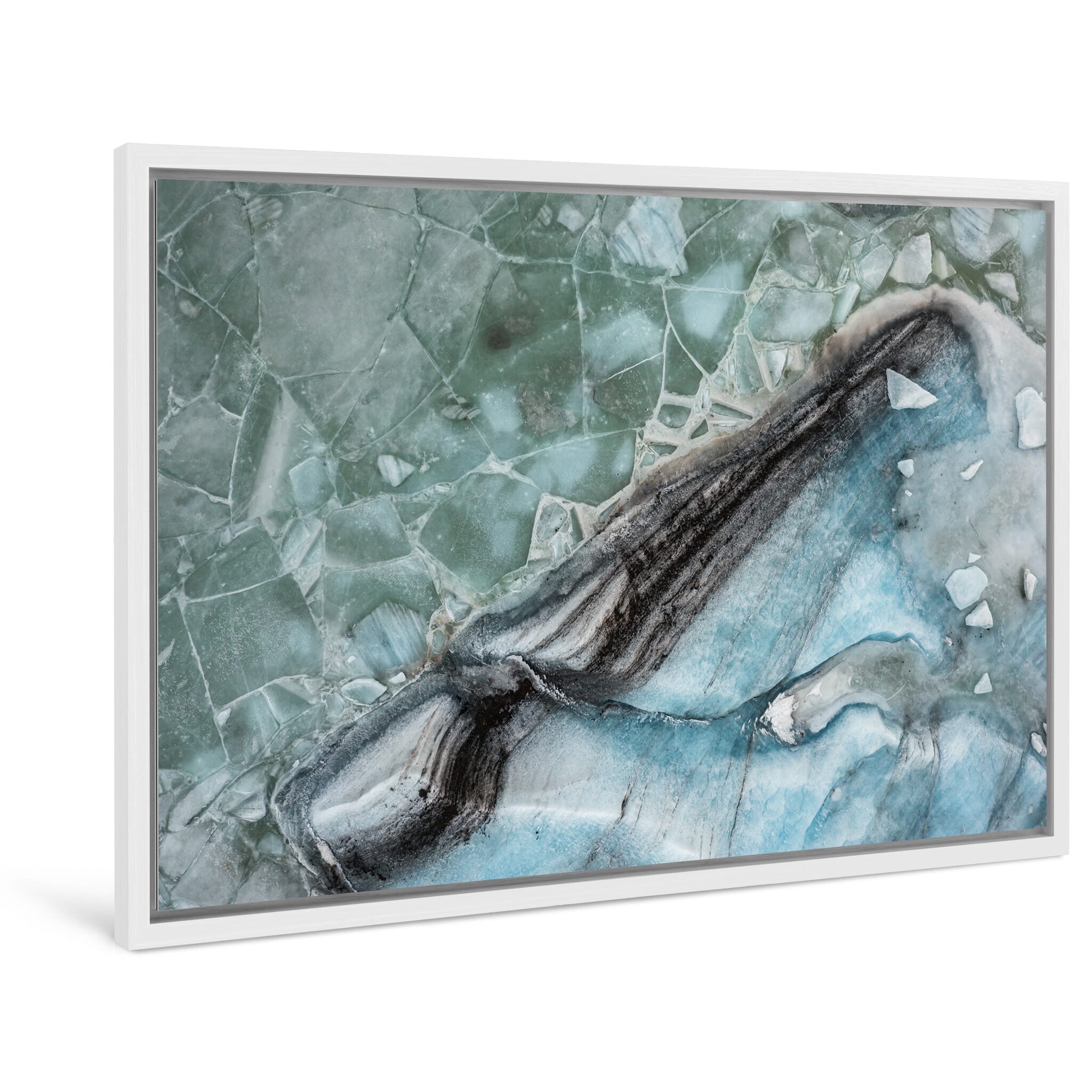 Framed photo print of dynamic glacial ice textures and vivid natural hues