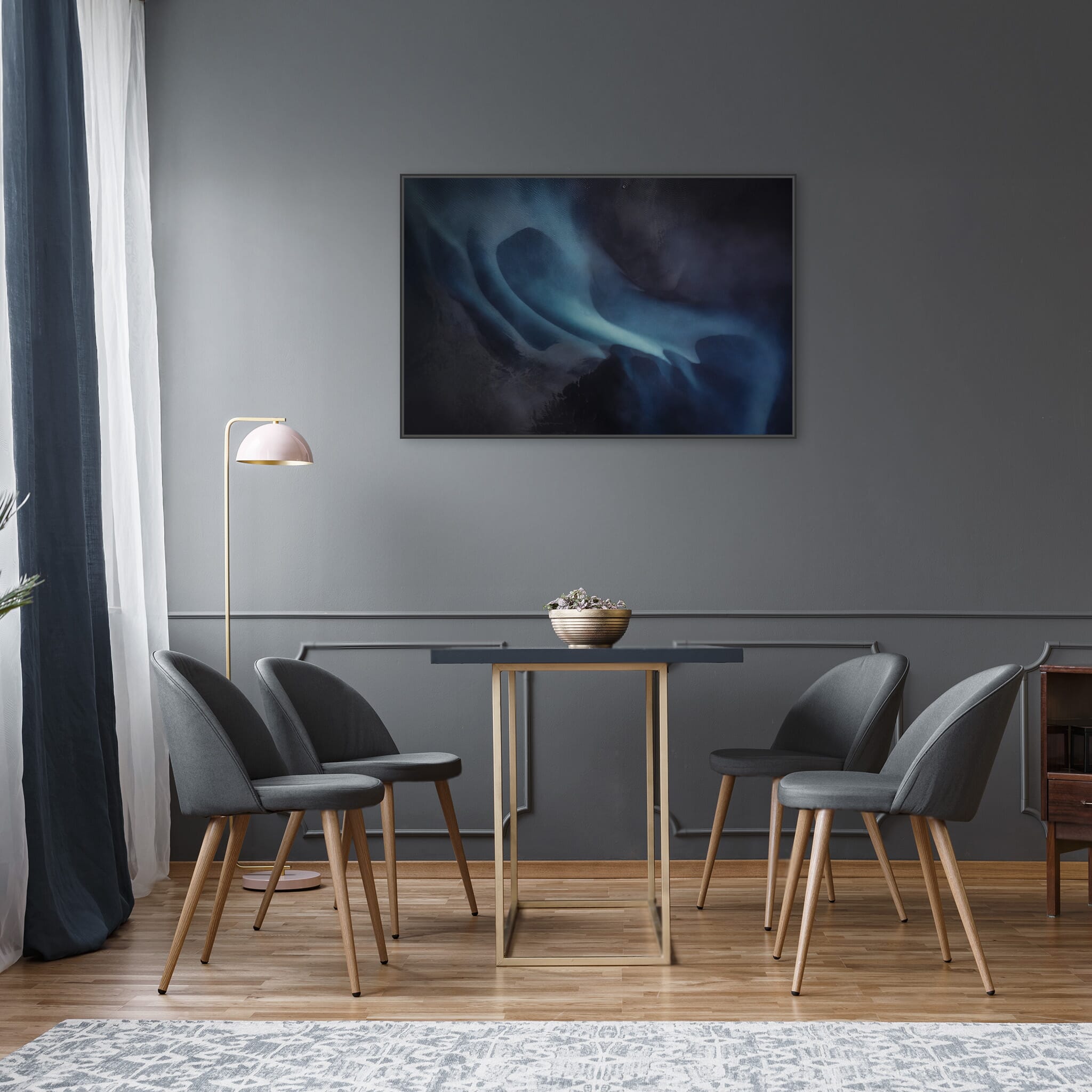 Modern room with framed landscape photography by Jan Erik Waider
