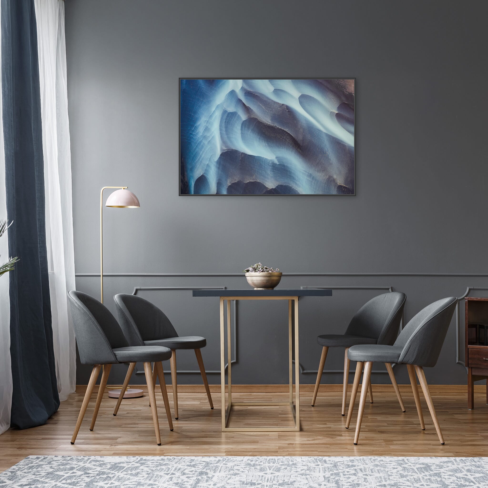 Modern room with framed landscape photography by Jan Erik Waider