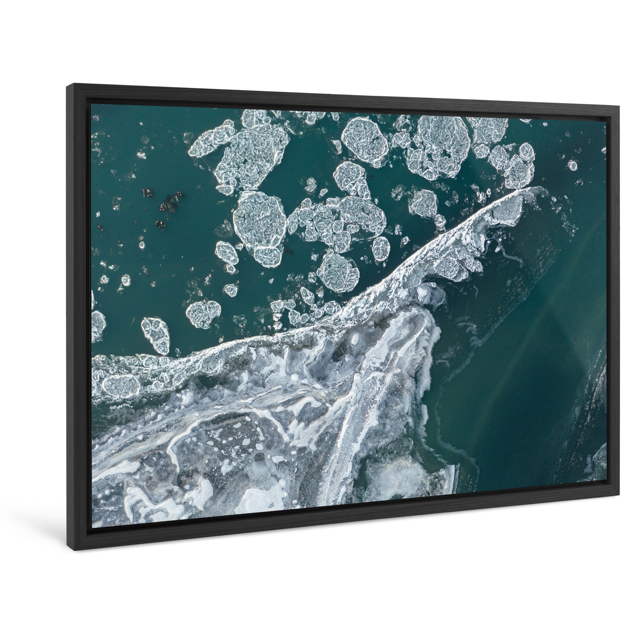 Framed photo print of Iceland’s Þjórsá River with floating winter ice