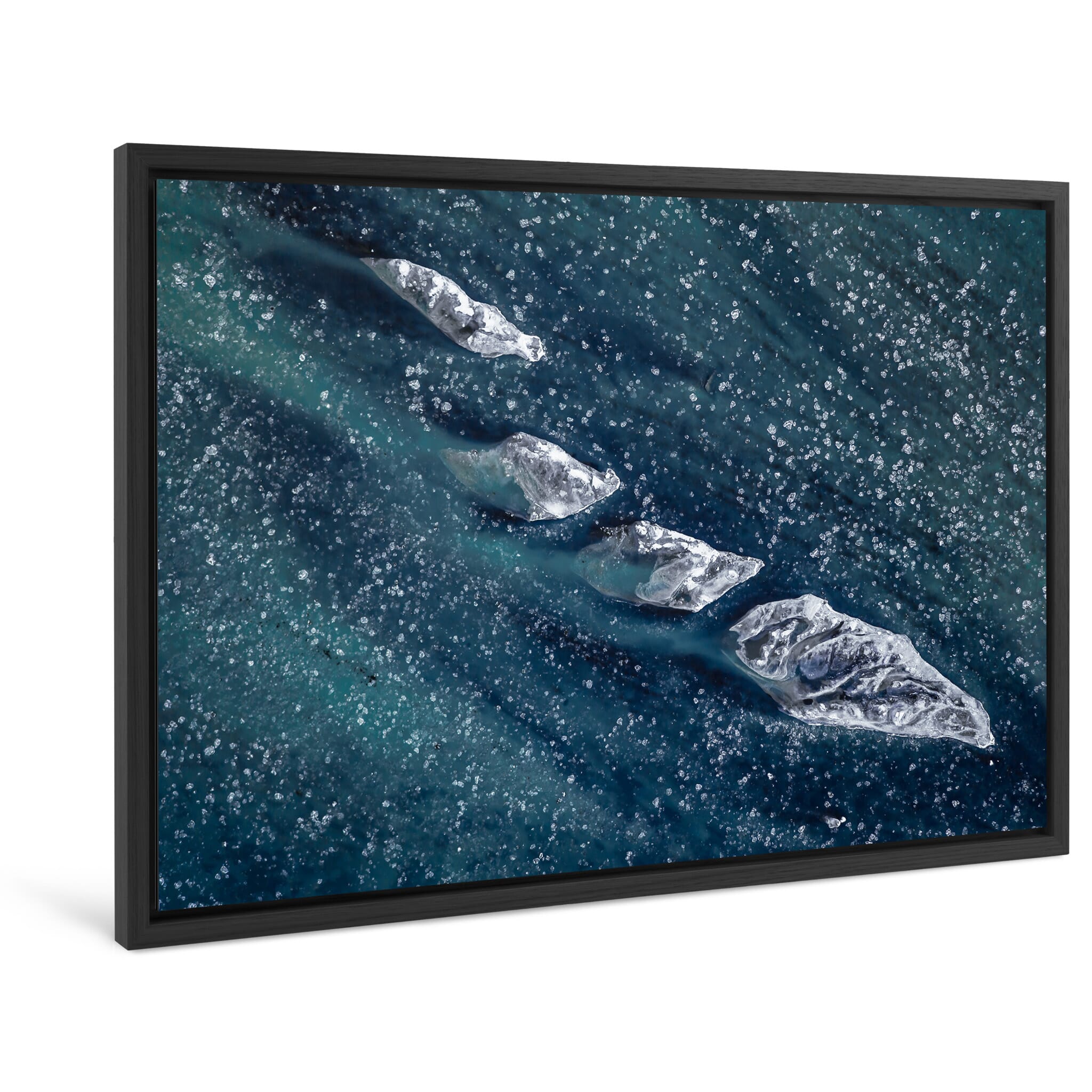 Framed photo print of Iceland’s Þjórsá River with floating winter ice formations