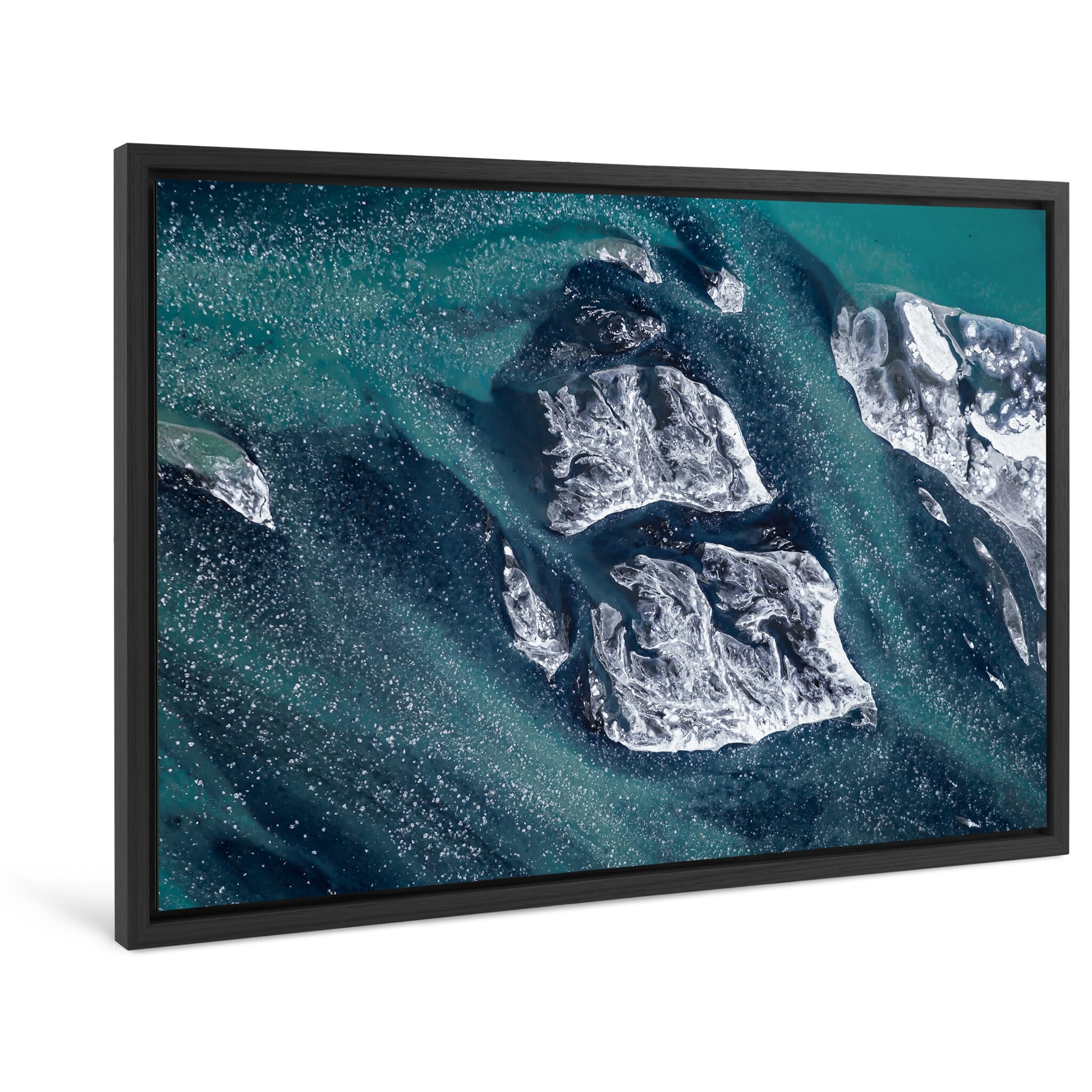 Framed photo print of Iceland’s Þjórsá River with floating winter ice formations