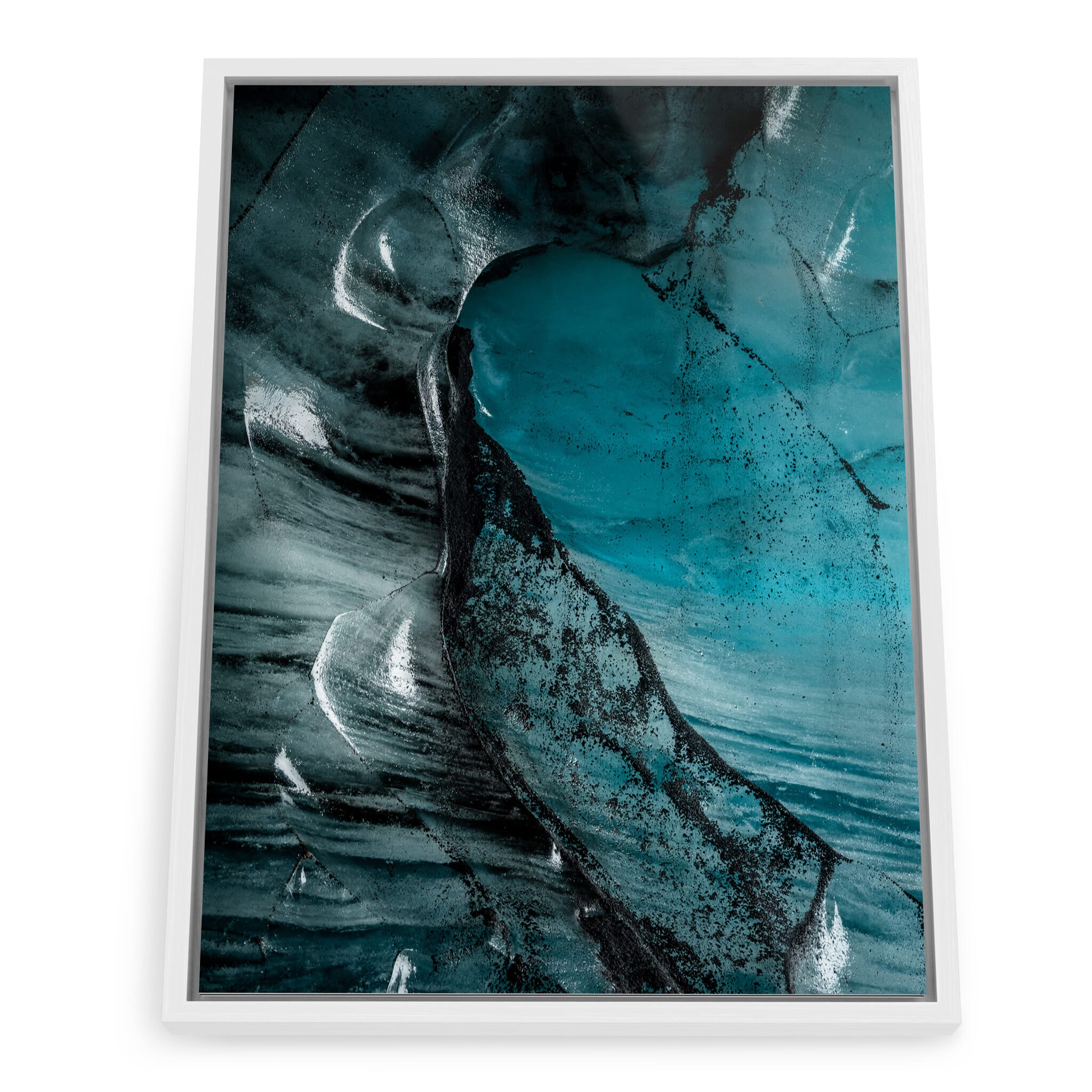 Framed photo print of translucent glacial walls shaped by pressure and time