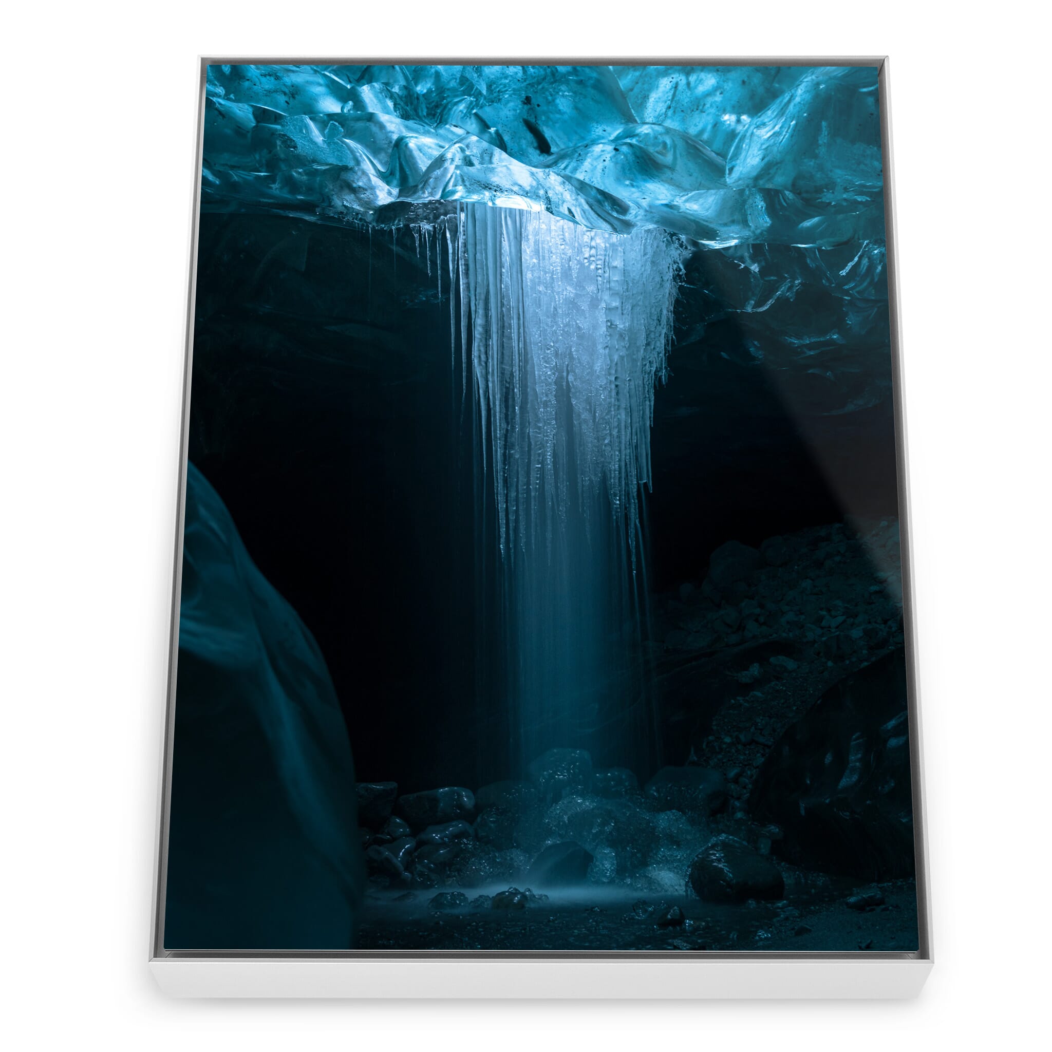 Framed photo print of layered formations shaped by melting and refreezing processes