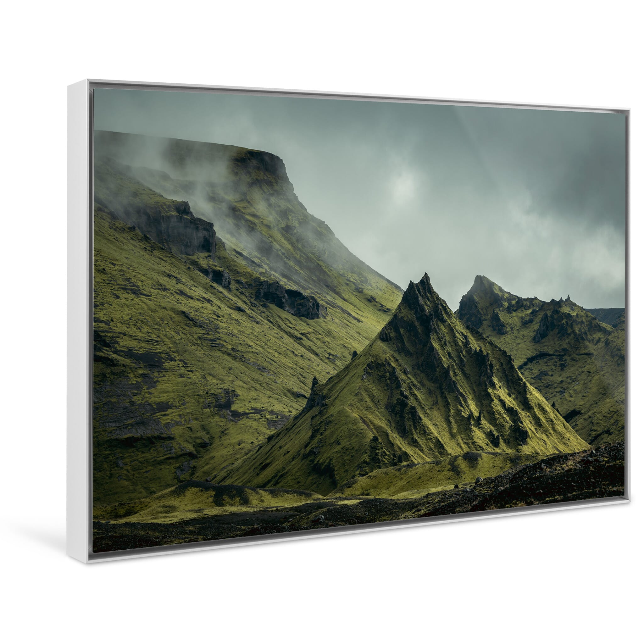 Framed photo print of solitary mountain formation in Icelandic wilderness