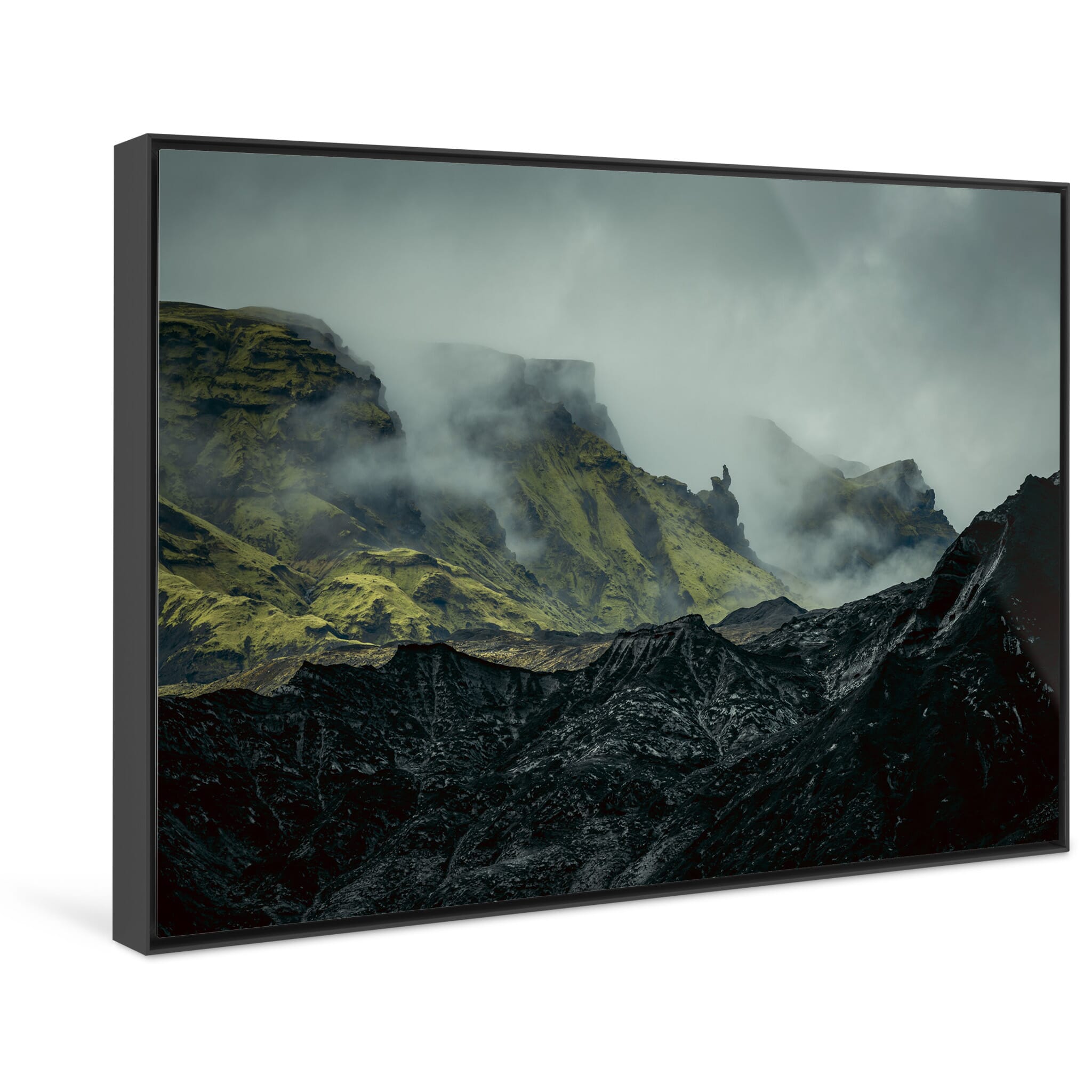 Framed photo print of abstract glacier formations shaped by eruption and ice