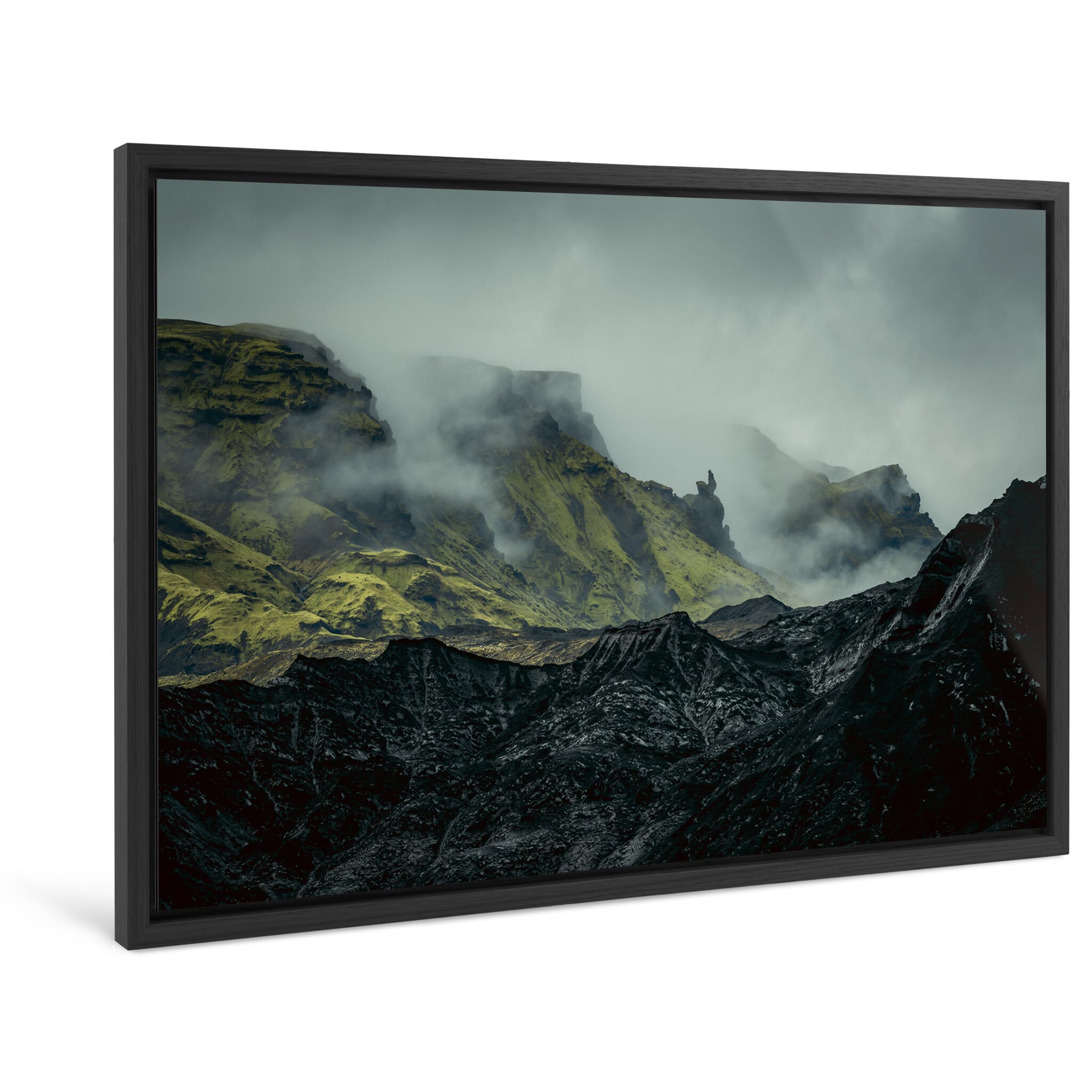 Framed photo print of dramatic ice and ash textures near Katla volcano
