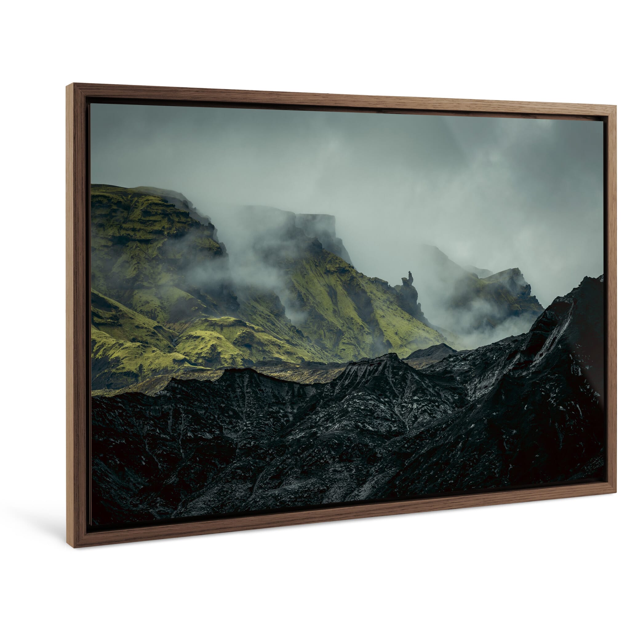 Framed photo print of rugged glacial surface under heavy, dramatic light