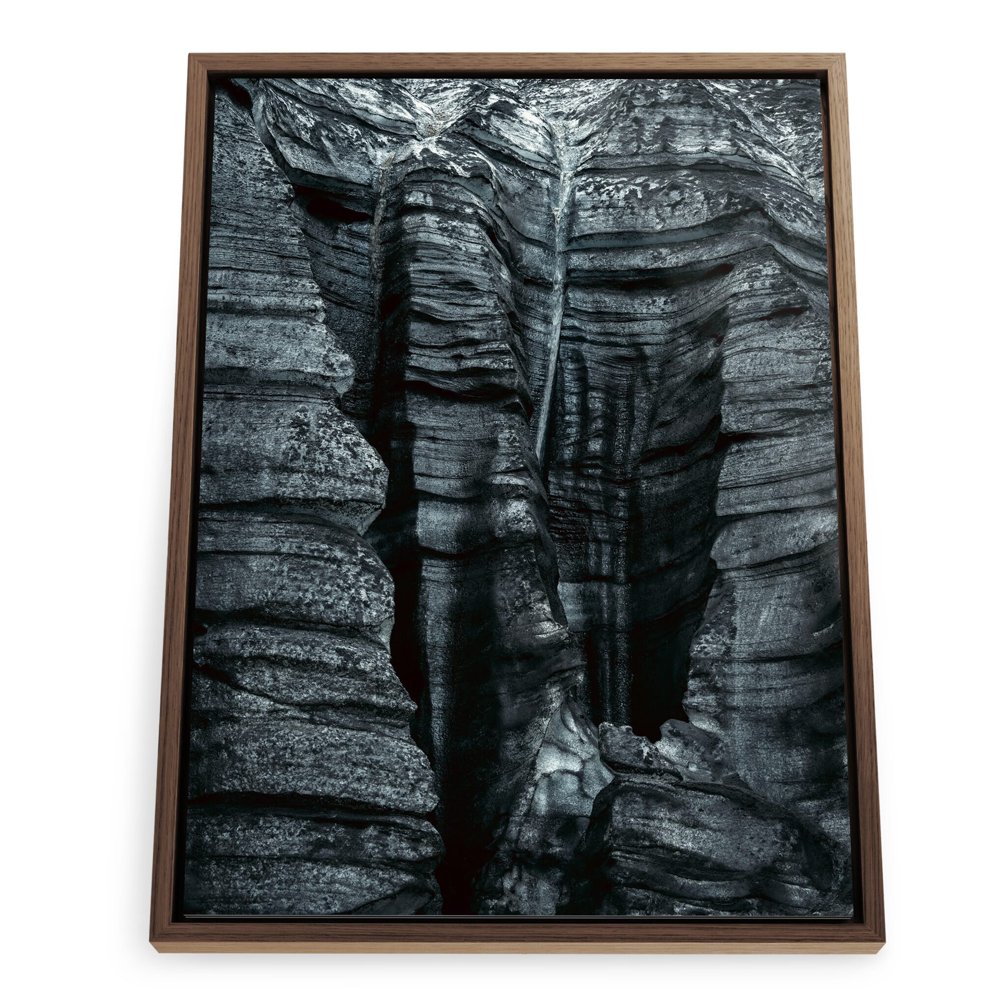 Framed photo print of textured glacier surface under volcanic influence