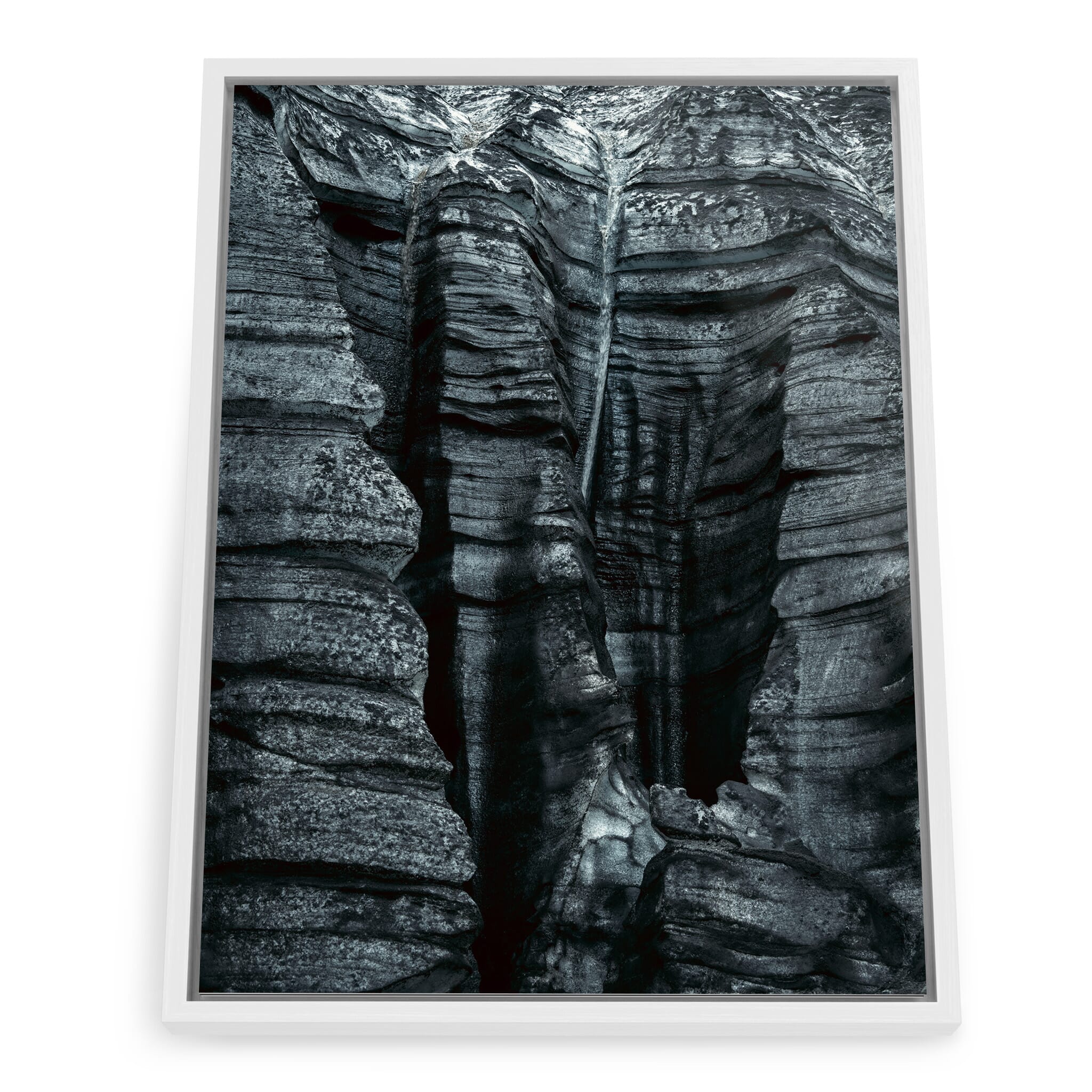 Framed photo print of Icelandic glacier landscape shaped by ash and ice