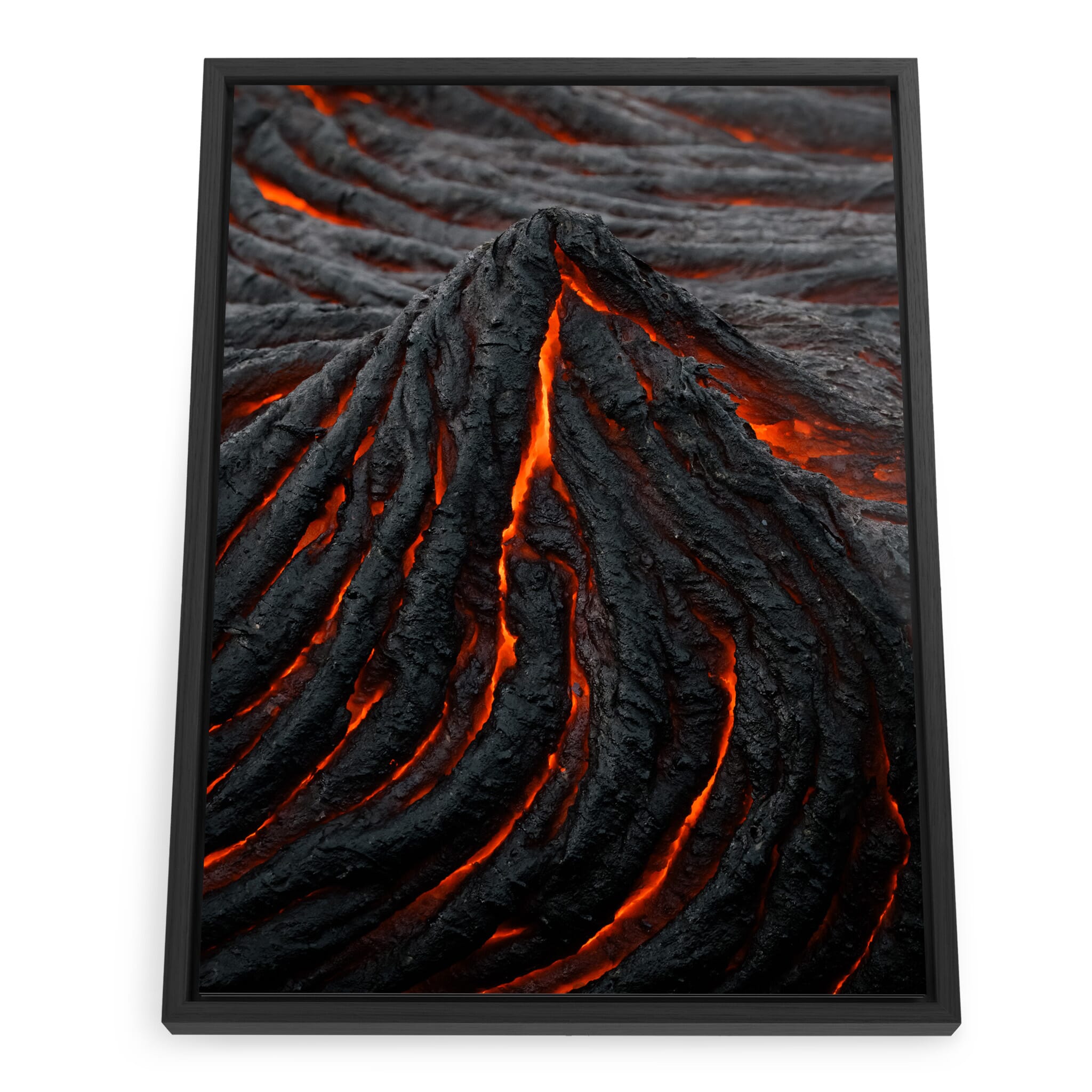 Framed photo print of molten lava with miniature volcanic shapes