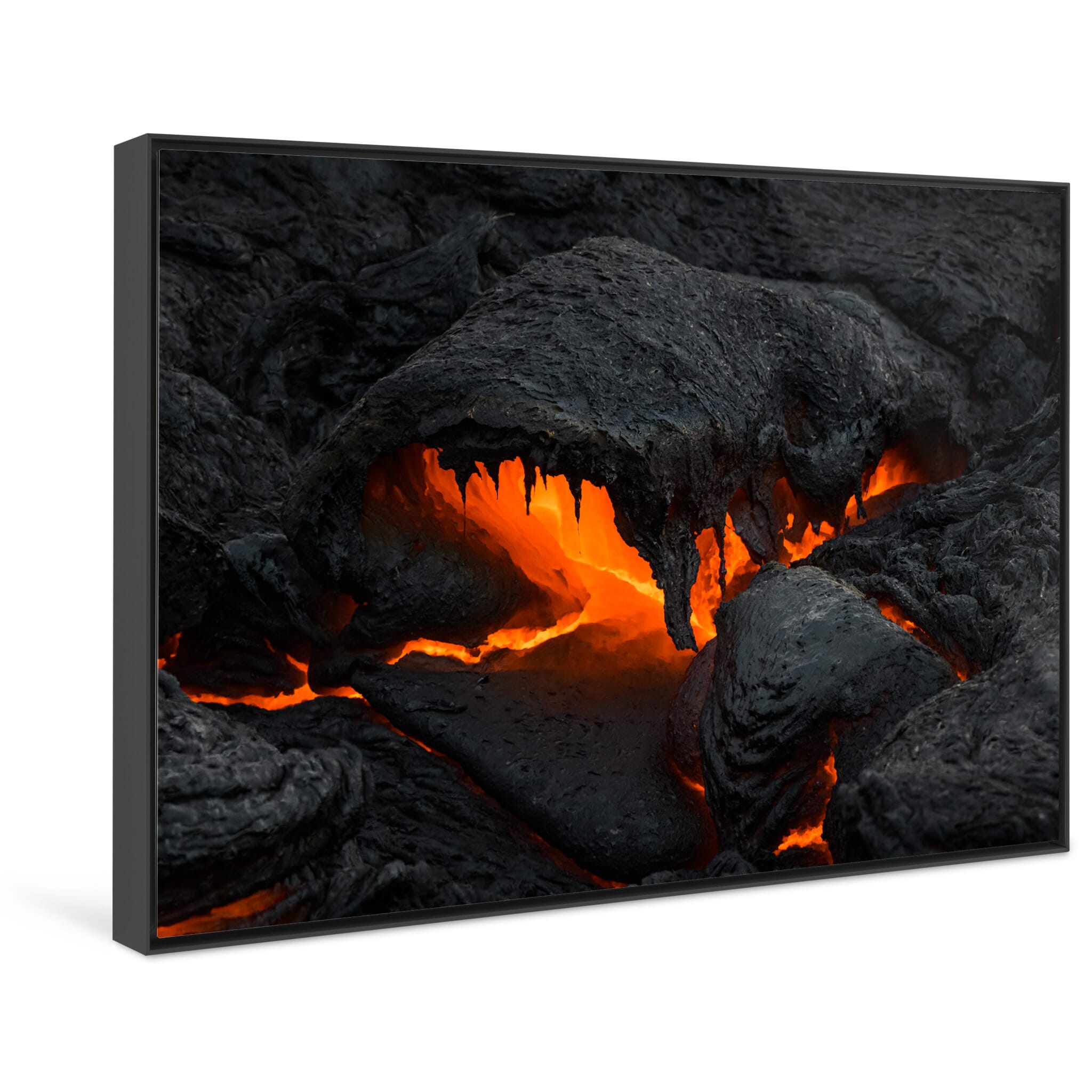 Framed photo print of intense close-up showing fresh lava formations in Iceland