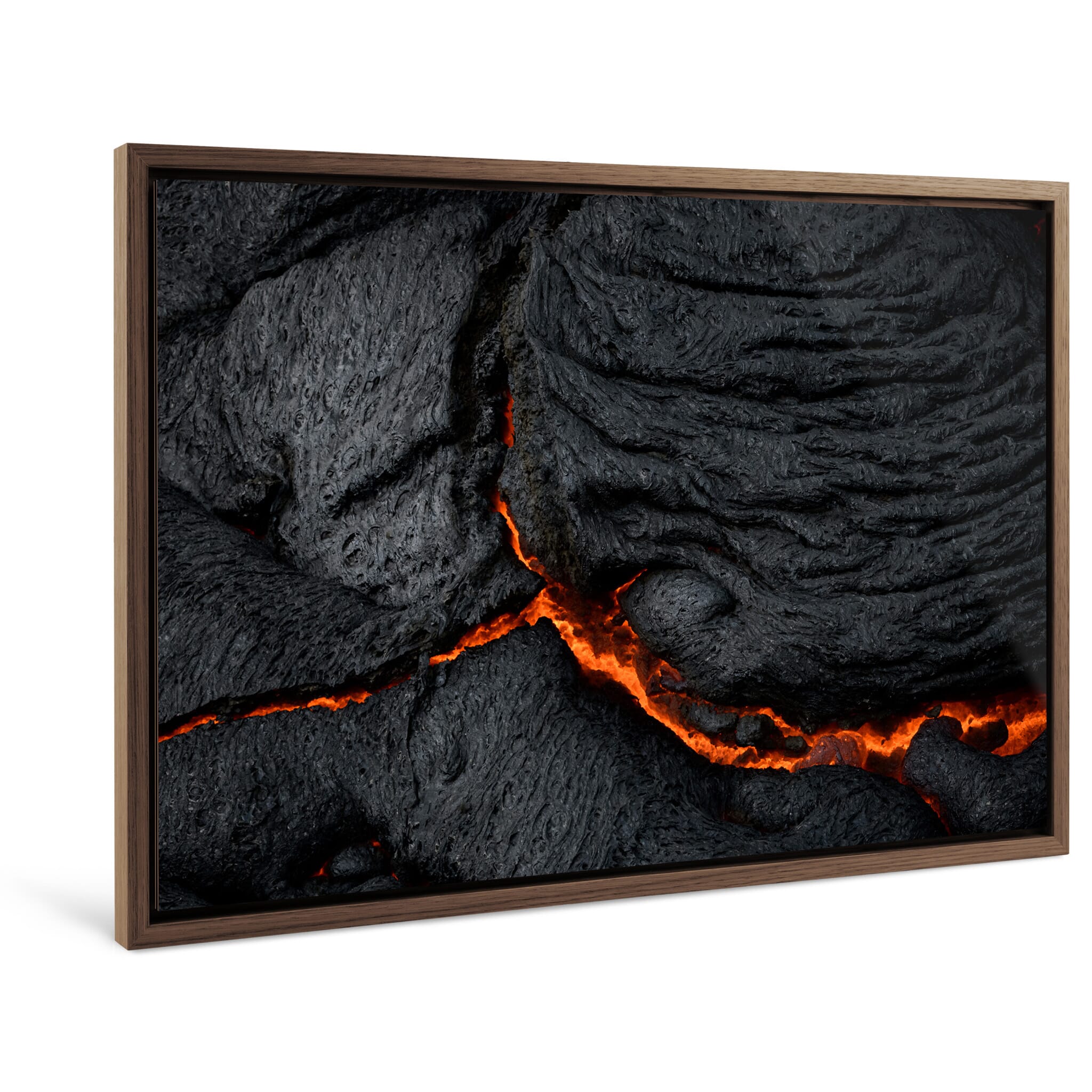 Framed photo print of glowing cracks in fresh lava at Nátthagi valley