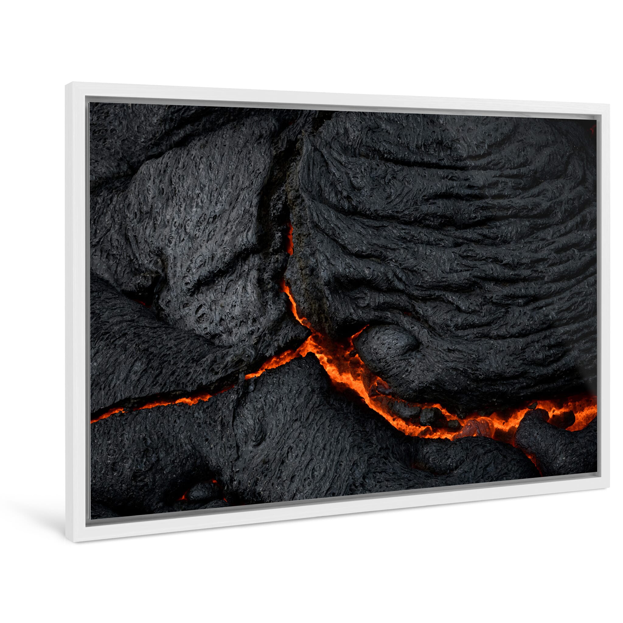 Framed photo print of dynamic molten rock surface during Iceland eruption