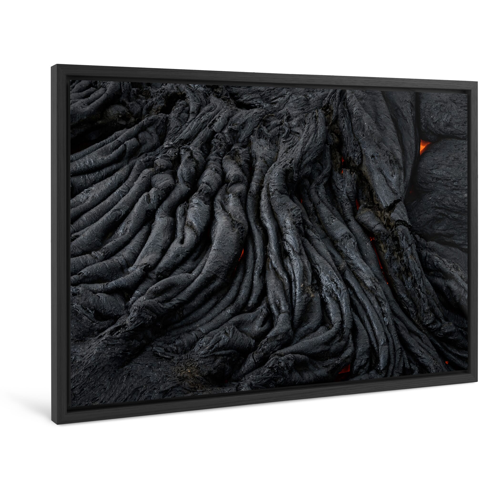 Framed photo print of hardened lava flow with detailed dark formations