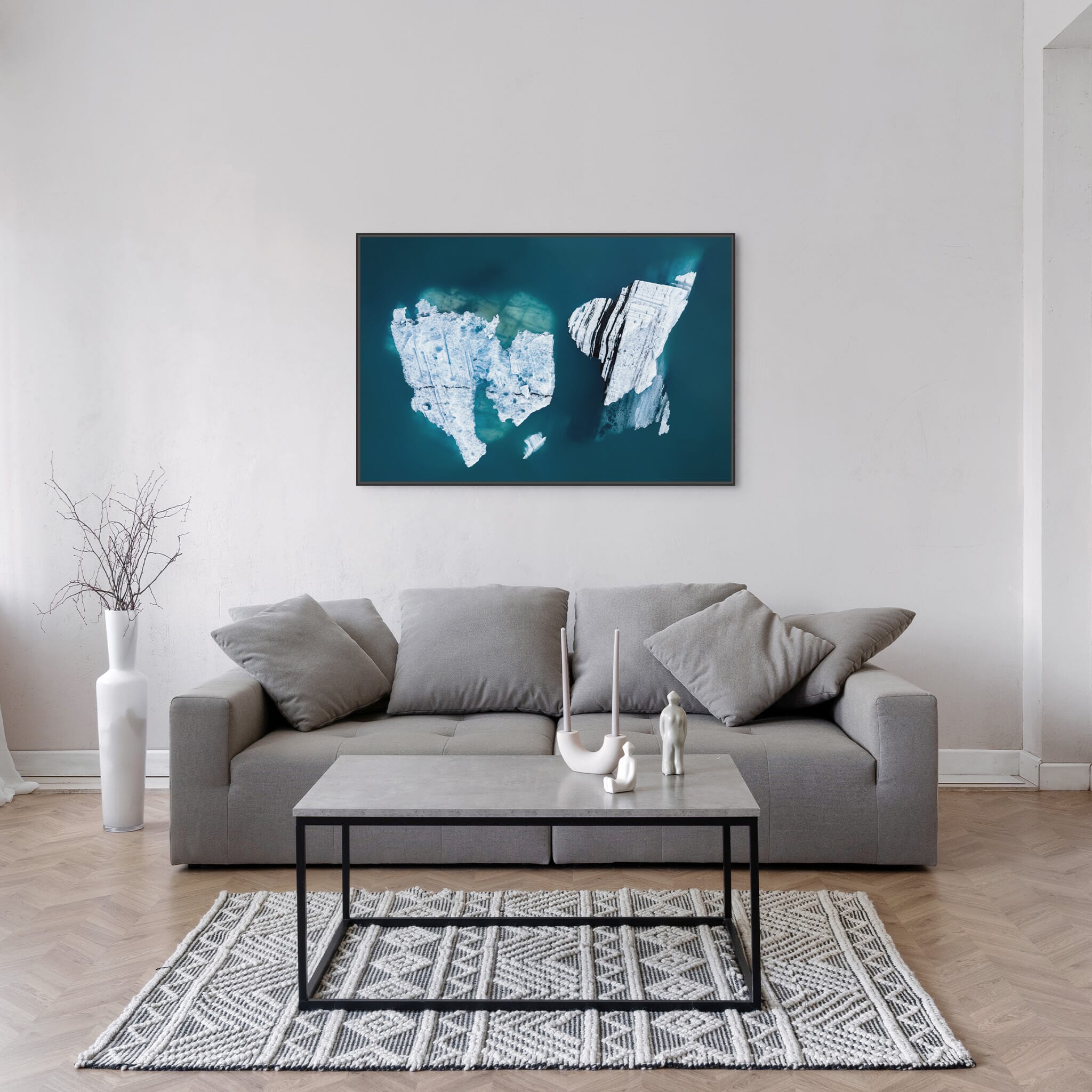 Modern room with framed landscape photography by Jan Erik Waider