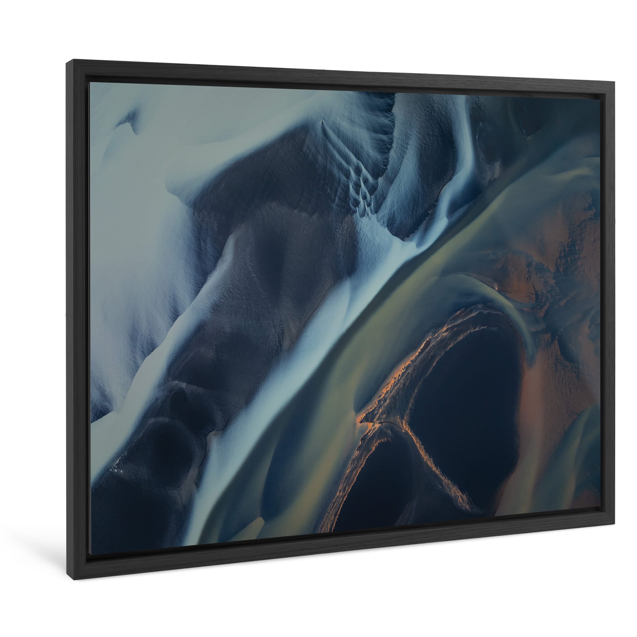 Framed photo print of abstract textures in sediment-rich glacial flow