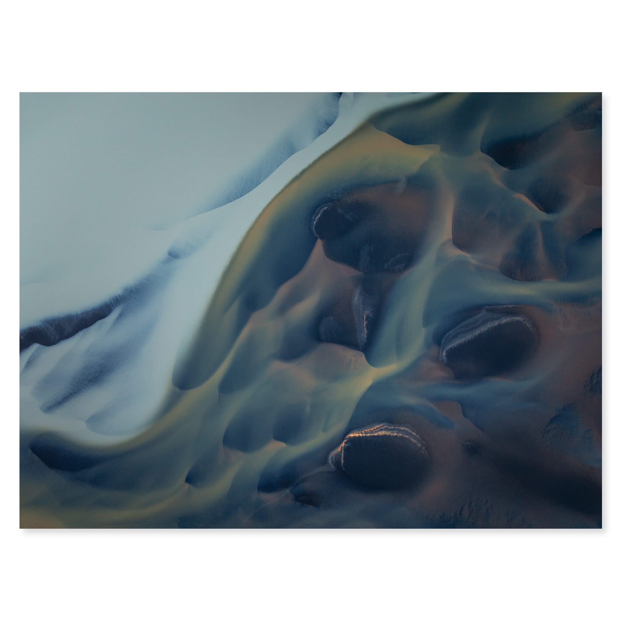 Fine art print of the Þjórsá River’s milky glacial waters mixing with coastal minerals