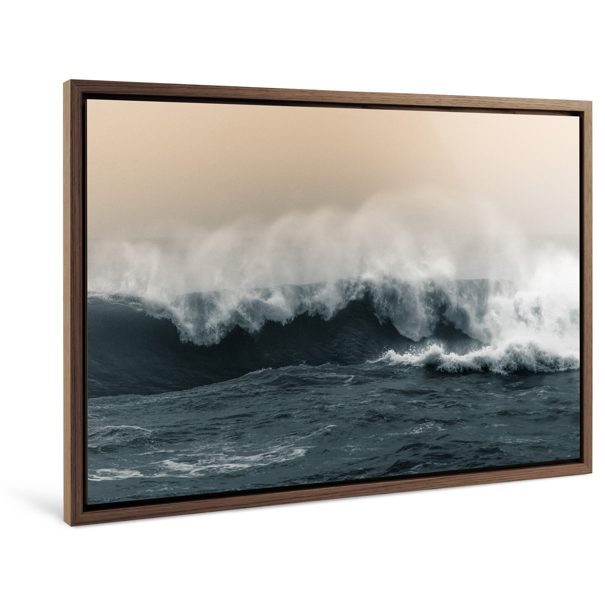 Framed photo print of ocean energy softened by warm atmospheric tones