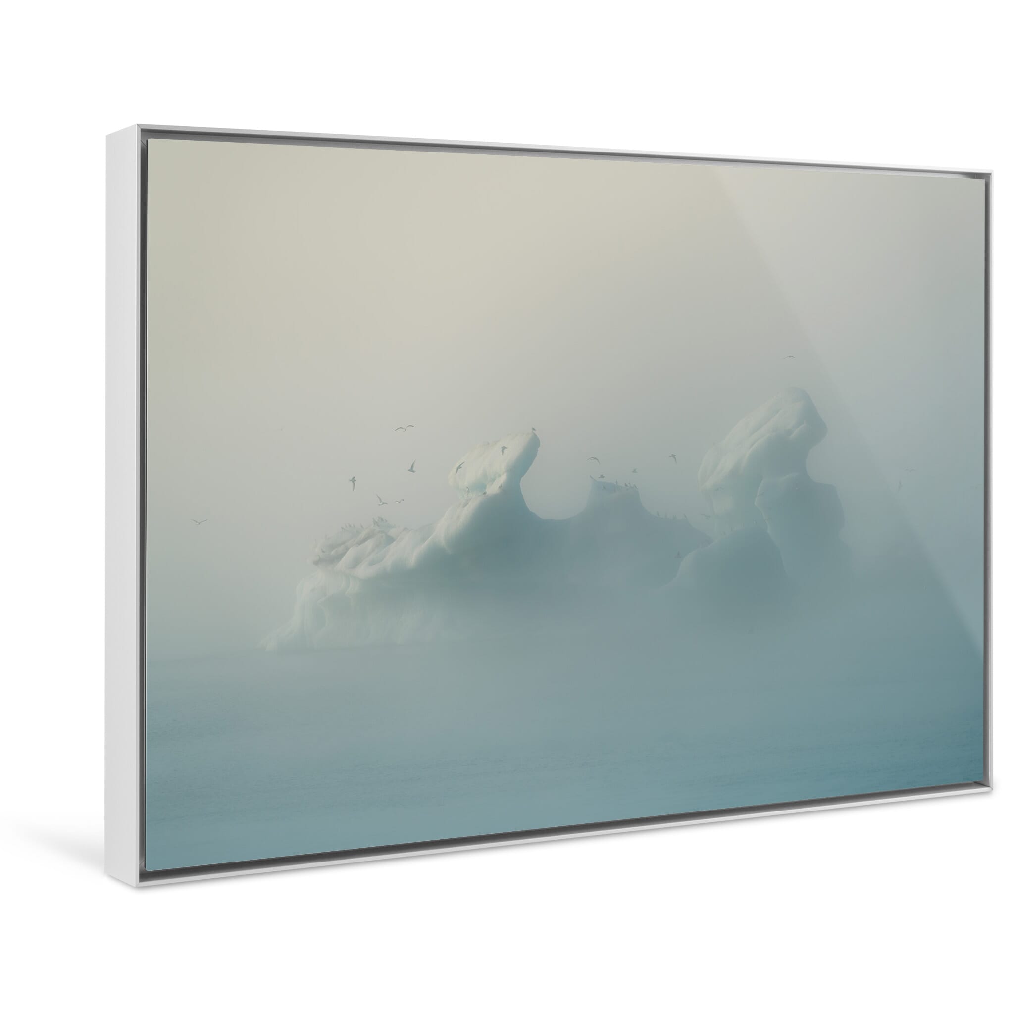 Framed photo print of isolated iceberg under soft, diffused light in Iceland